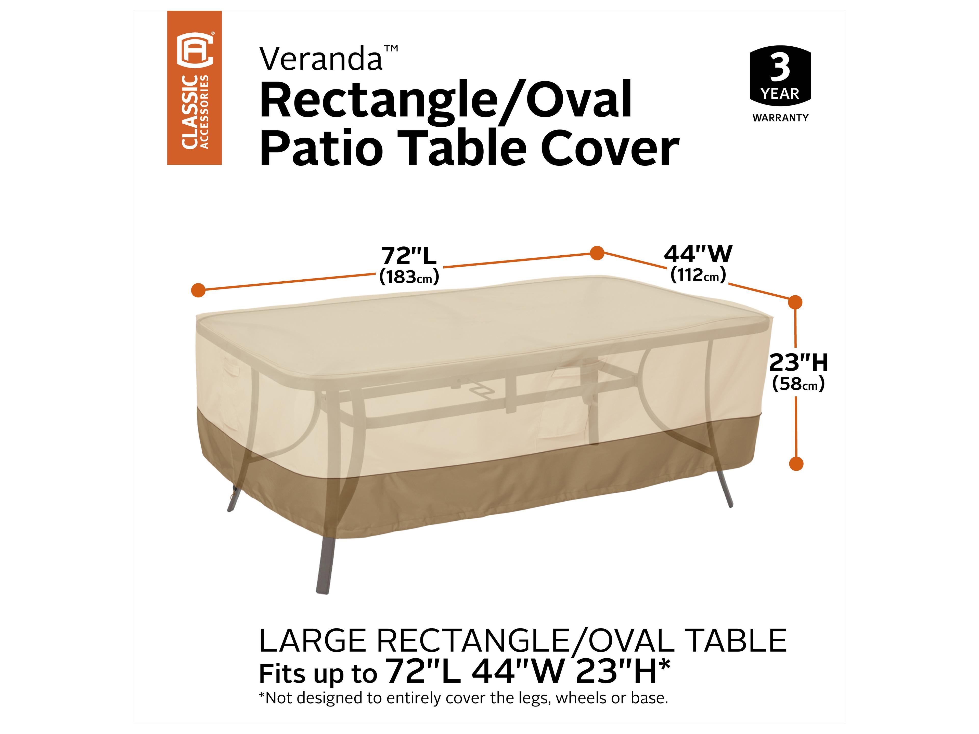 Duck Covers Veranda Pebble 72 Inch XL Rectangular/Oval Table Cover
