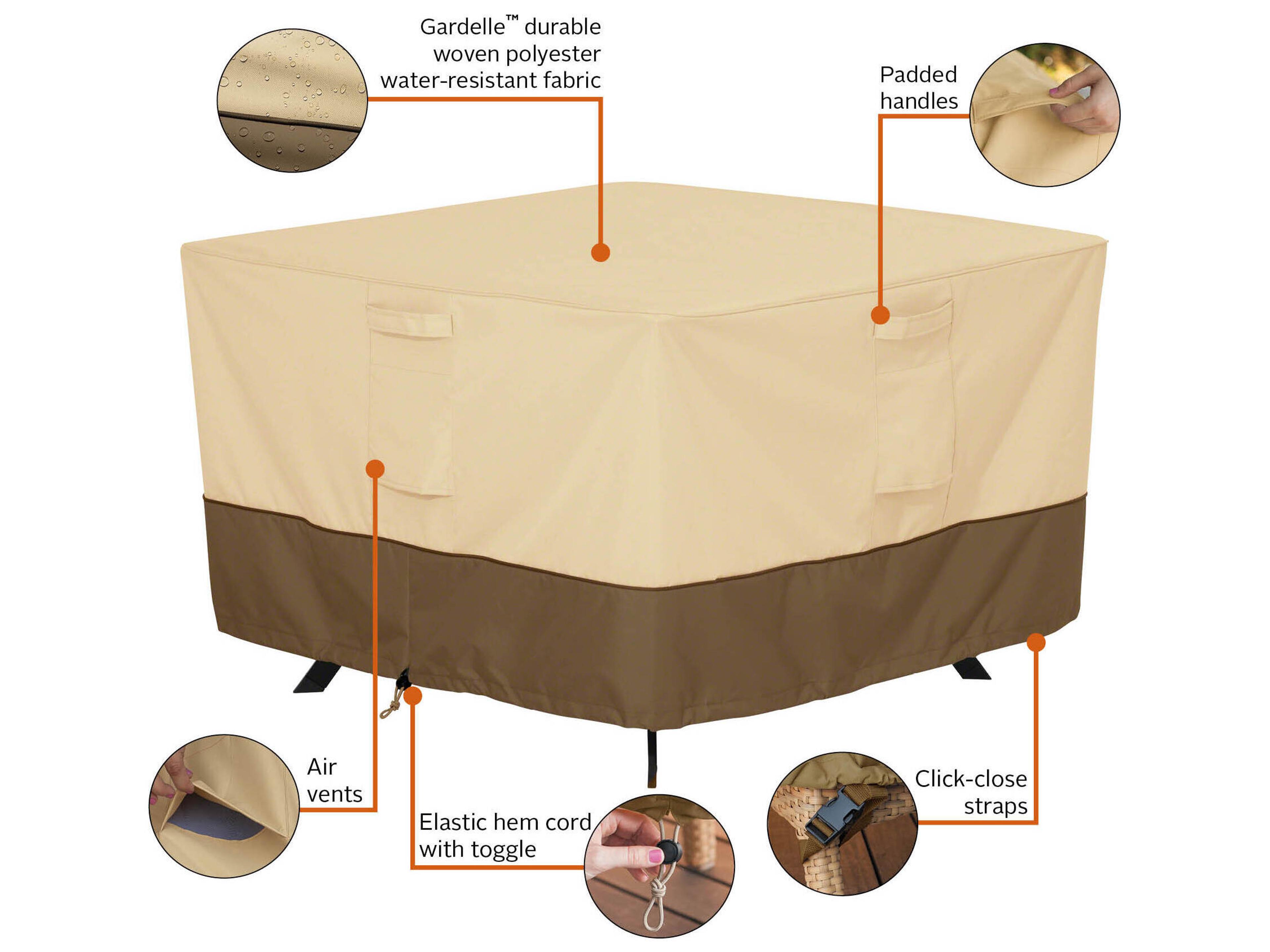 Duck Covers Veranda Pebble 40 Inch Medium Square Patio Table Cover