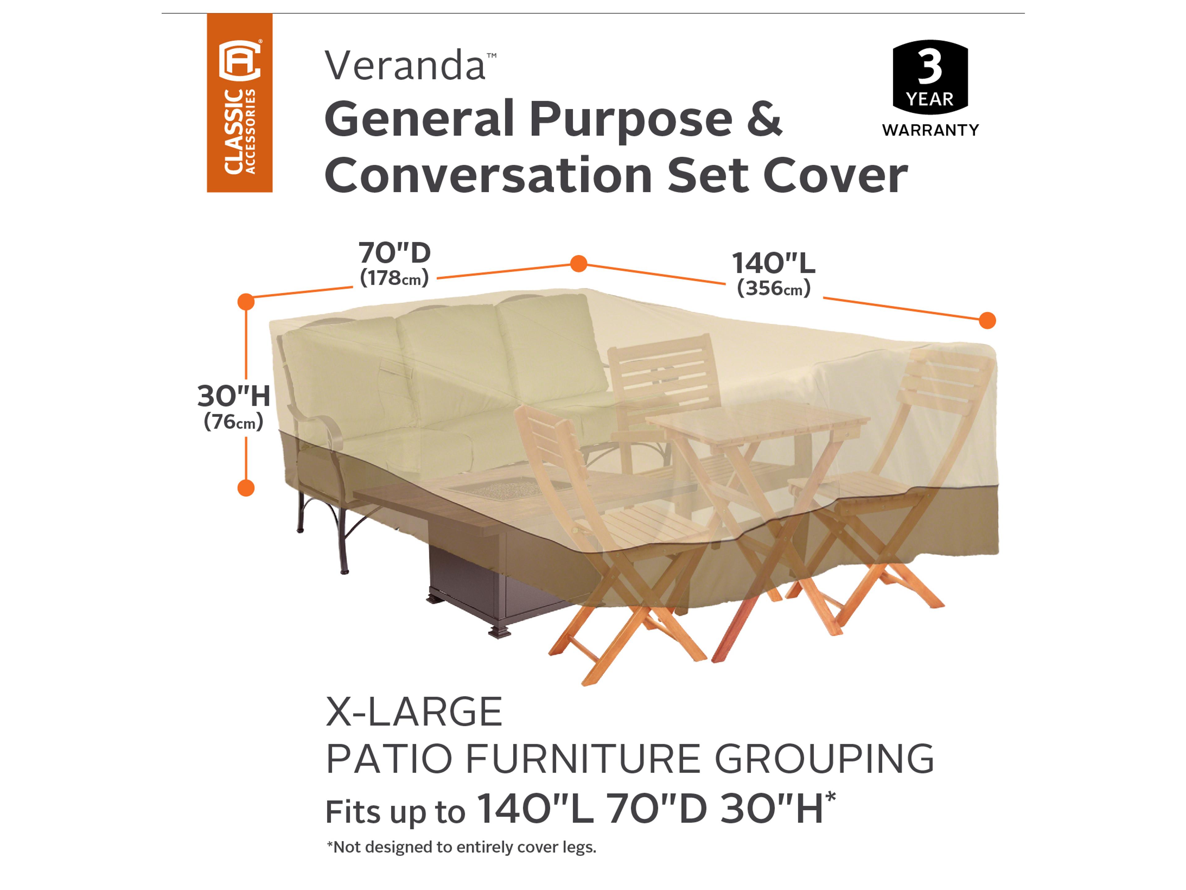 Duck Covers Veranda Pebble 140 Inch XL General Purpose Patio Furniture Set Cover
