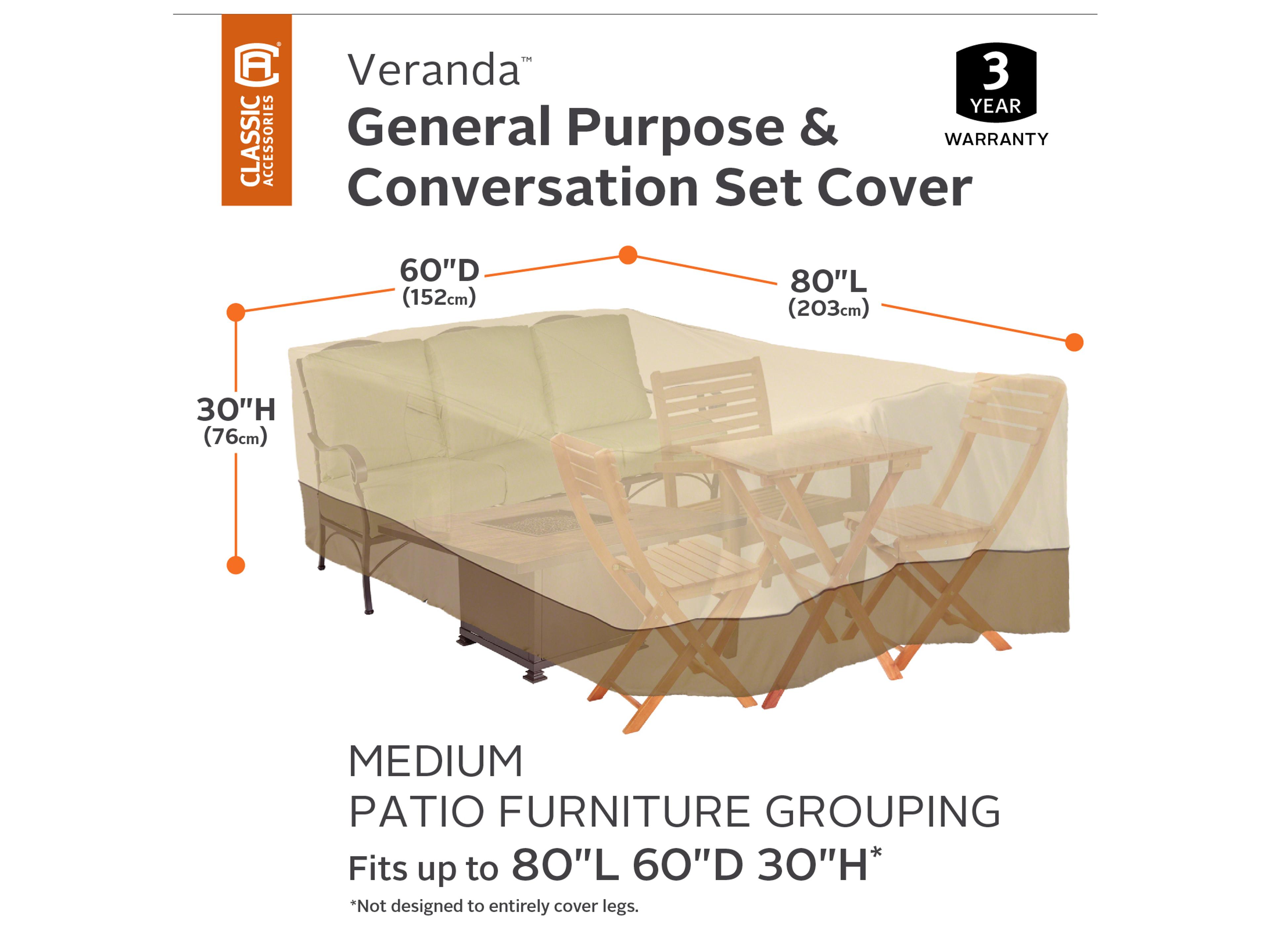 Duck Covers Veranda Pebble 80 Inch Medium General Purpose Patio Furniture Set Cover