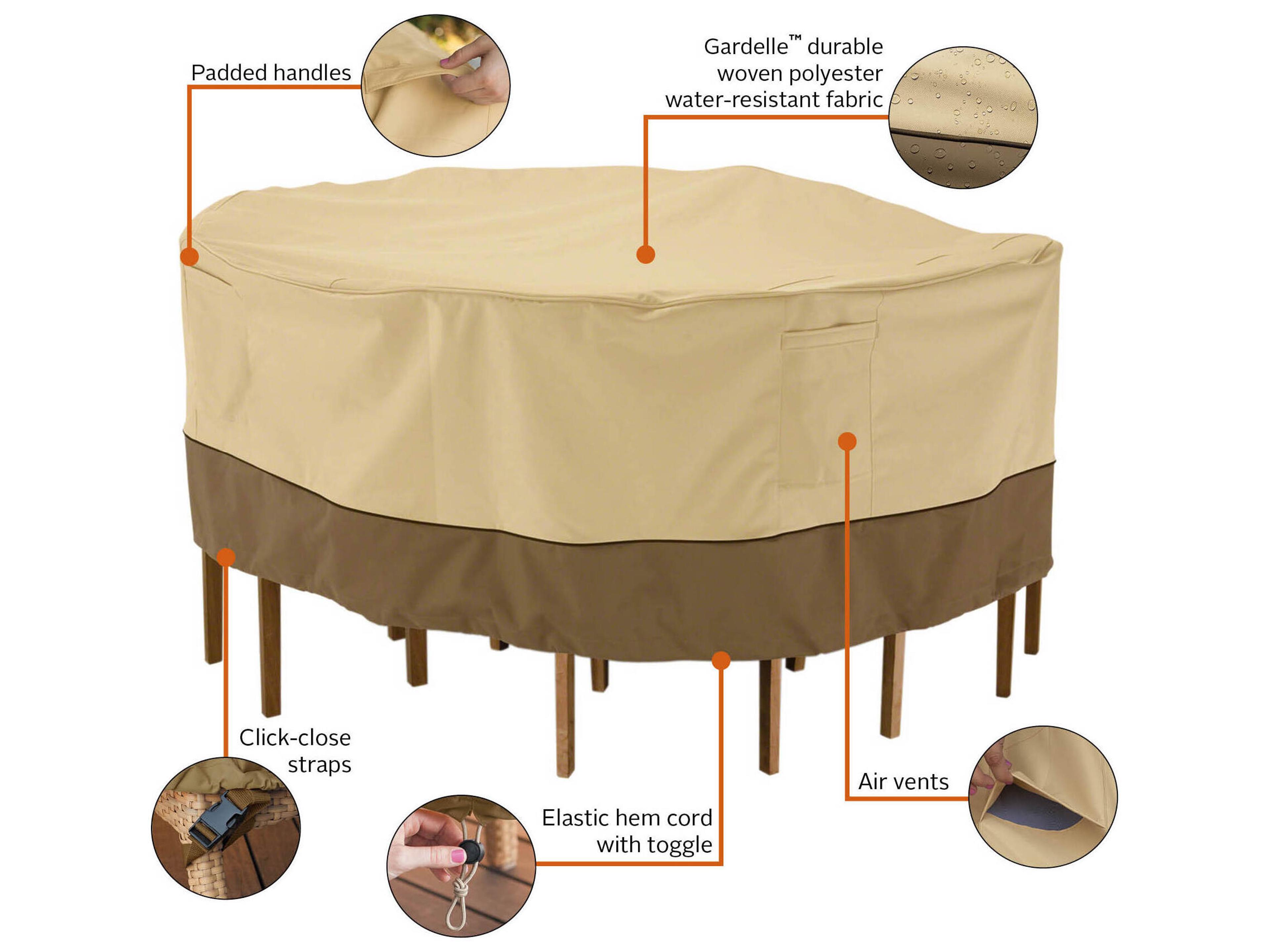 Duck Covers Veranda Pebble 82 Inch Medium/Large Round Table & Chair Set Cover