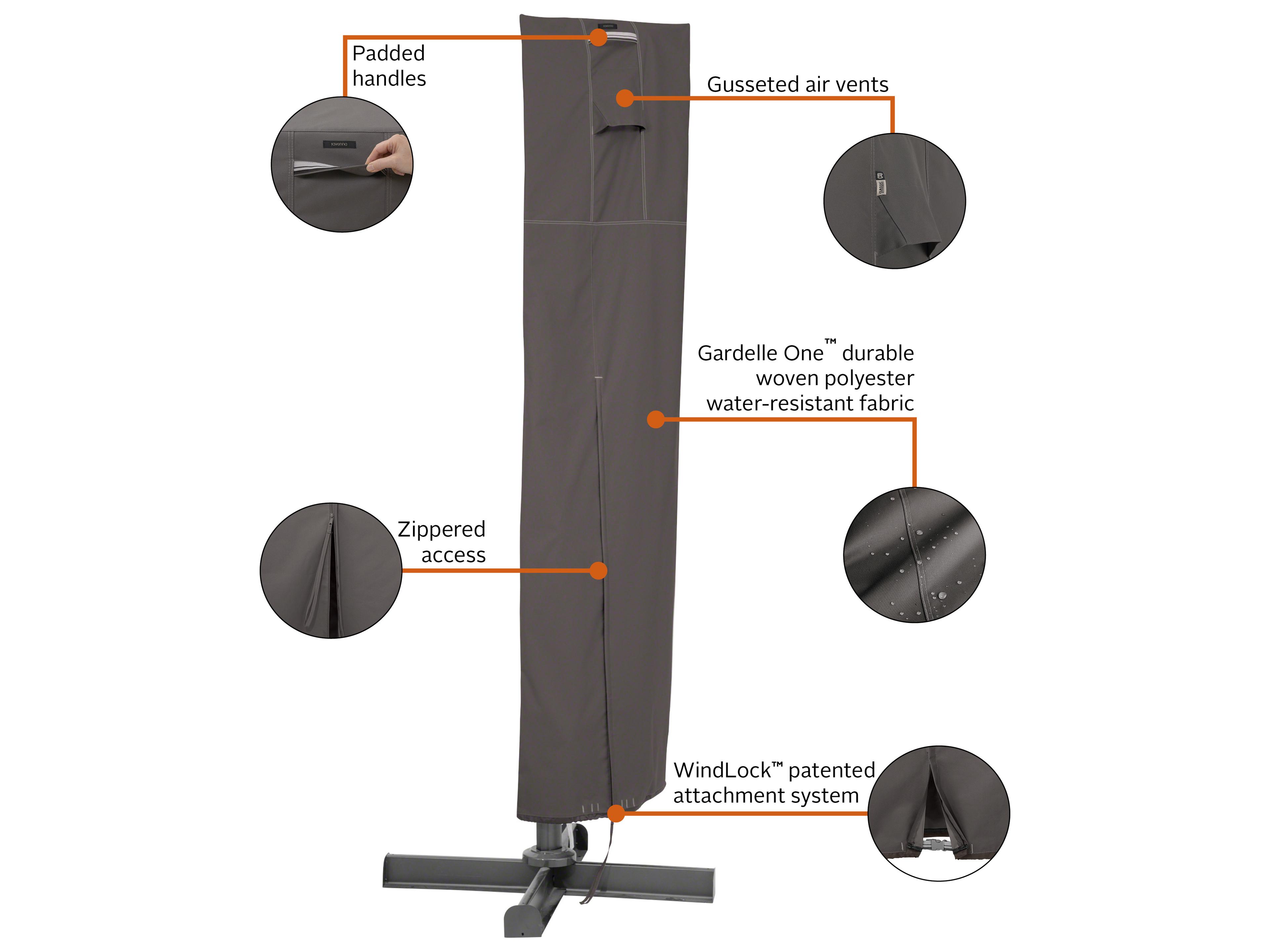 Duck Covers Ravenna Dark Taupe 13 Foot Offset Umbrella/Frame Cover