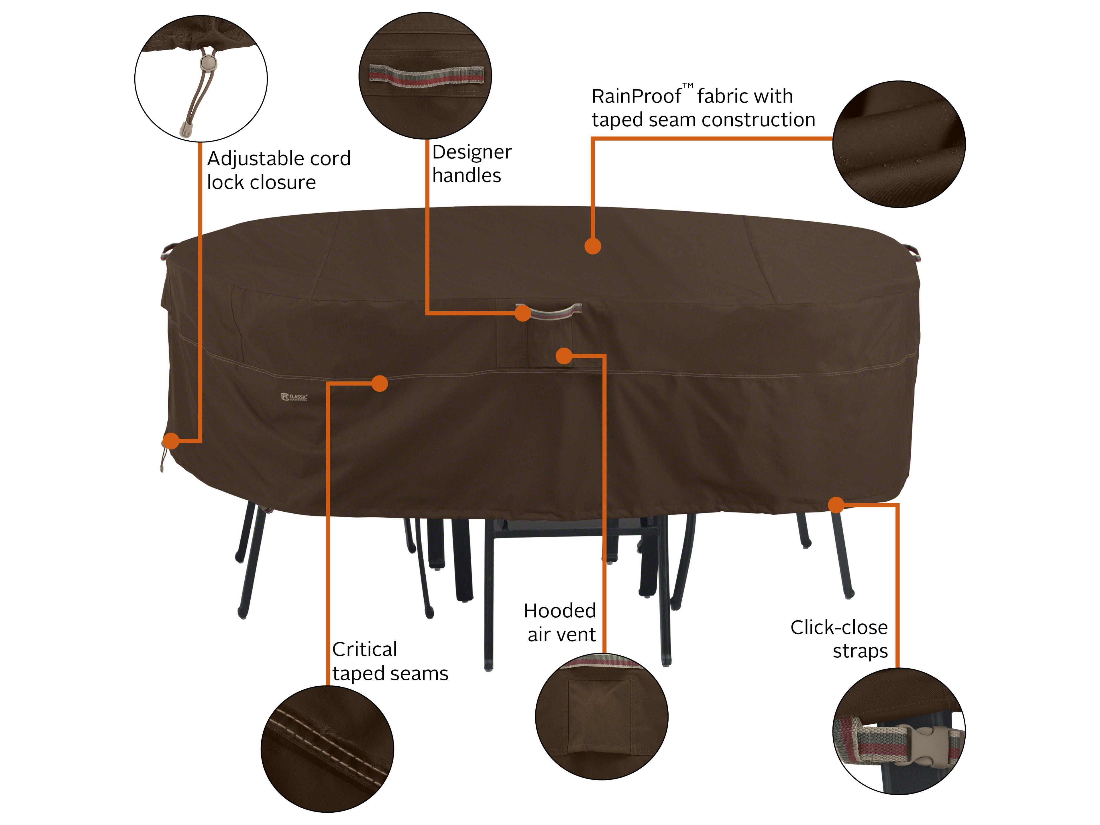 Duck Covers Madrona Dark Cocoa 88 Inch Rectangular/Oval Table & Chair Cover