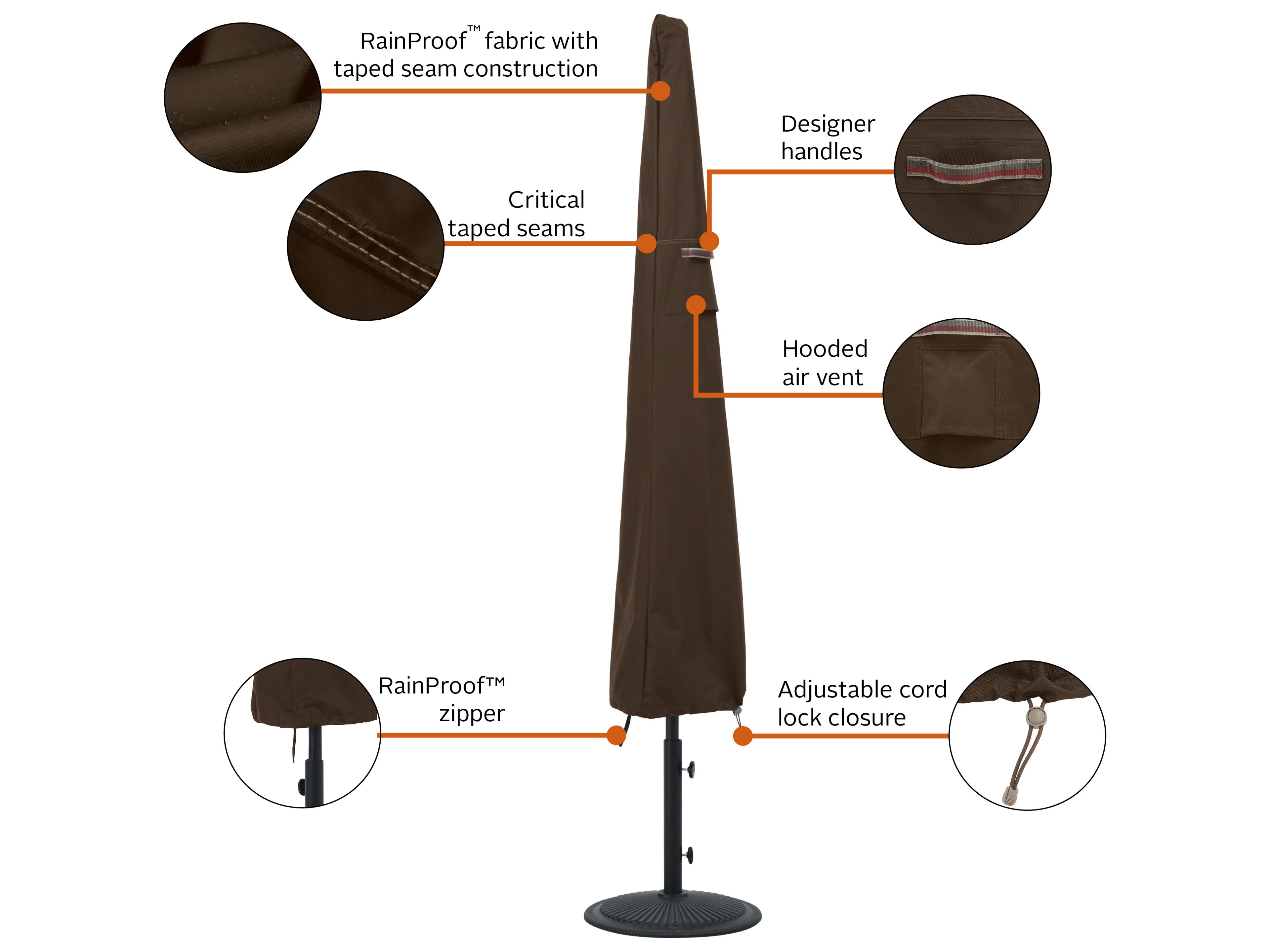 Duck Covers Madrona Dark Cocoa 23.5 Inch RainProof Patio Umbrella Cover