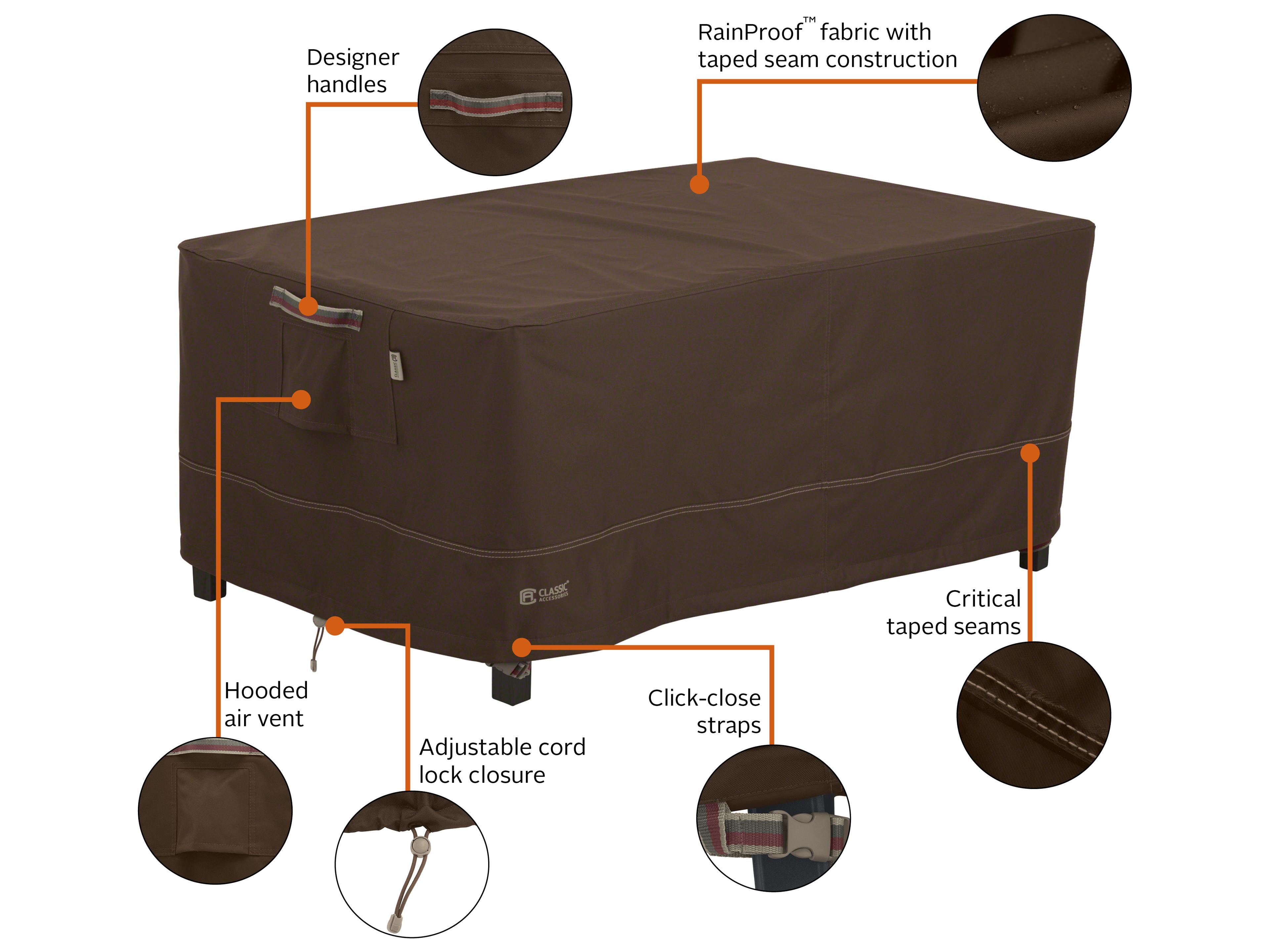 Duck Covers Madrona Dark Cocoa 49 Inch RainProof Rectangular Coffee Table/Ottoman Cover