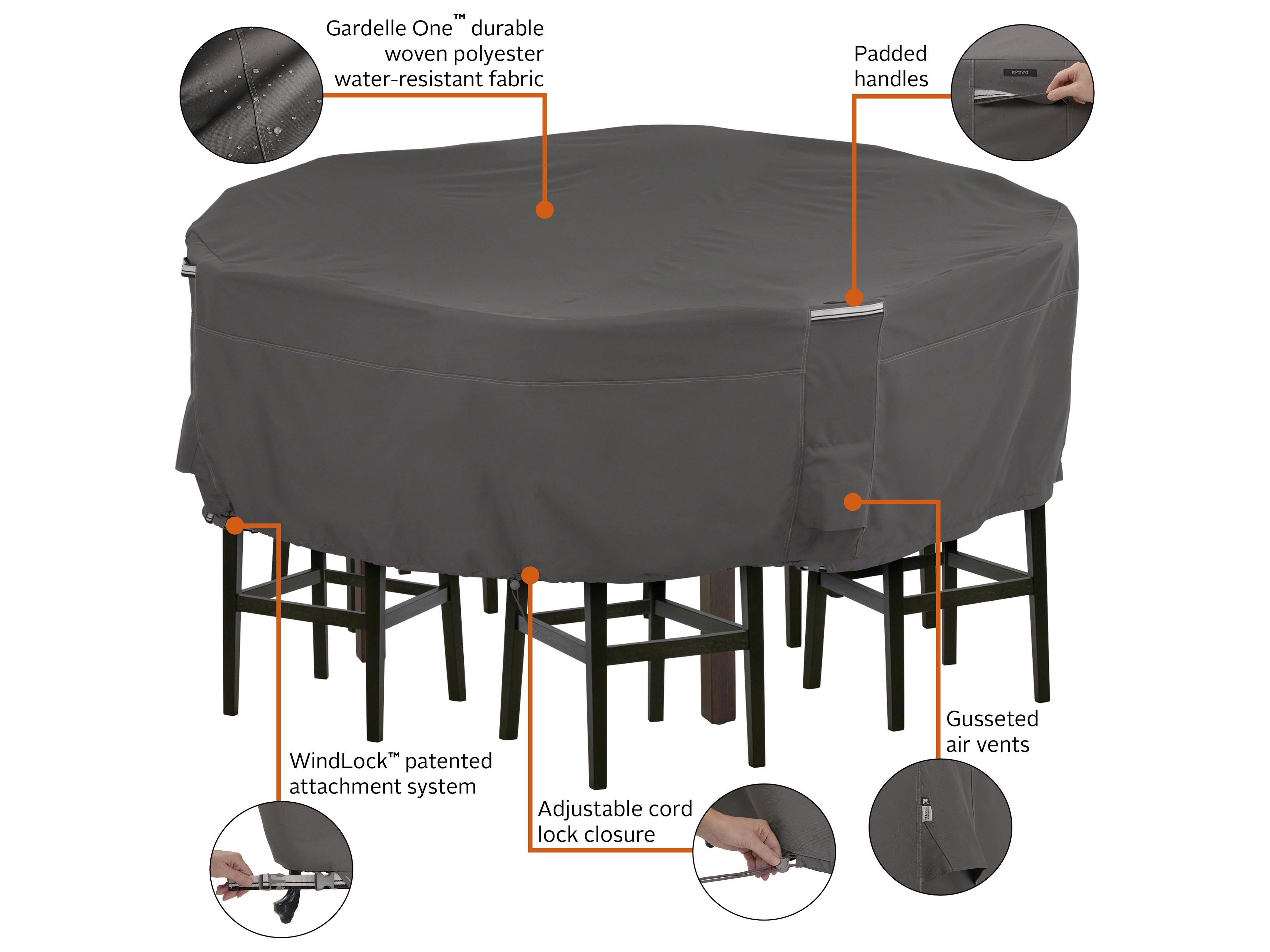 Duck Covers Ravenna Dark Taupe 96 Inch Round Table & Chair Set Cover