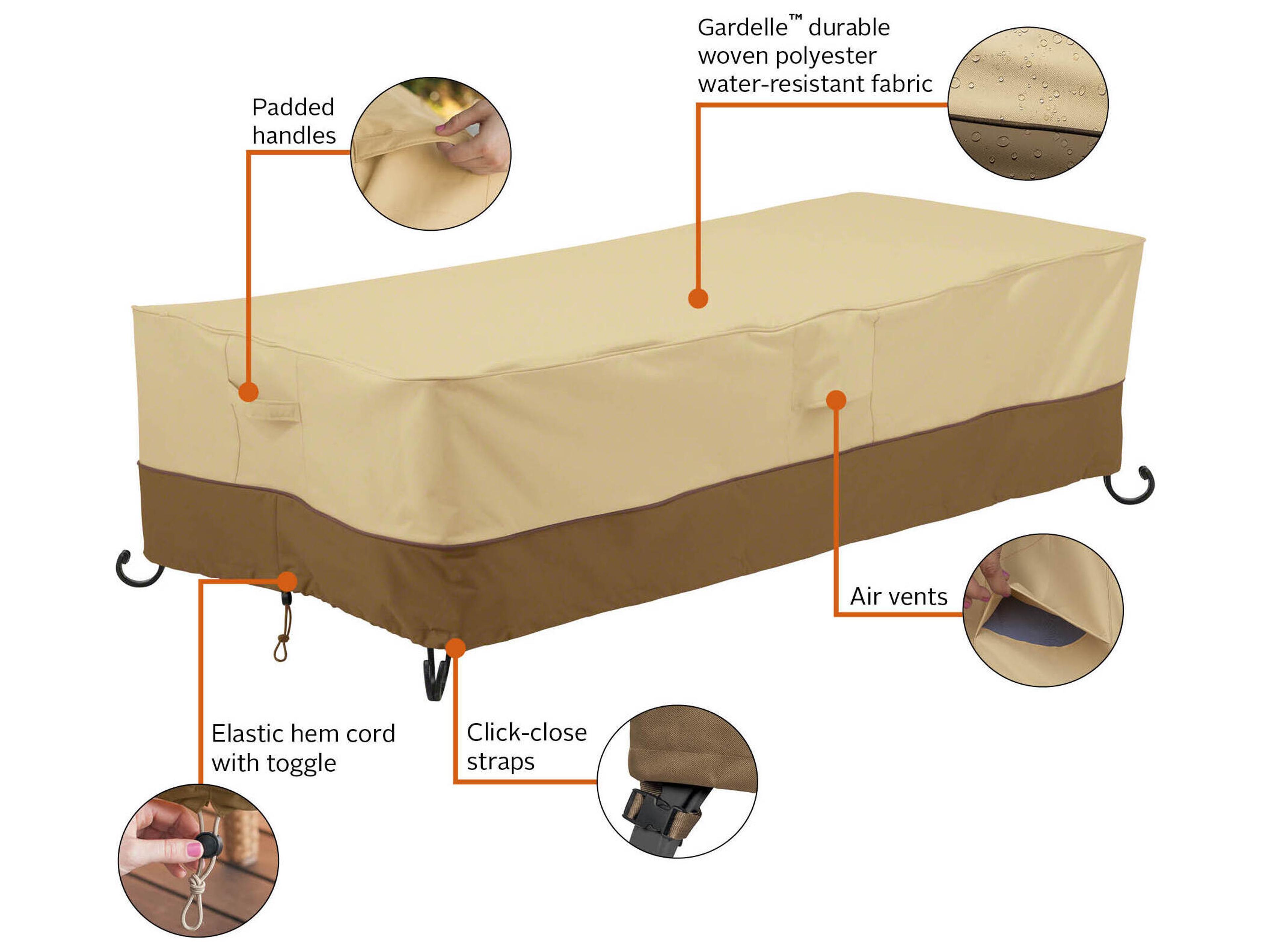 Duck Covers Veranda Pebble 60 Inch Rectangular Fire Pit Table Cover