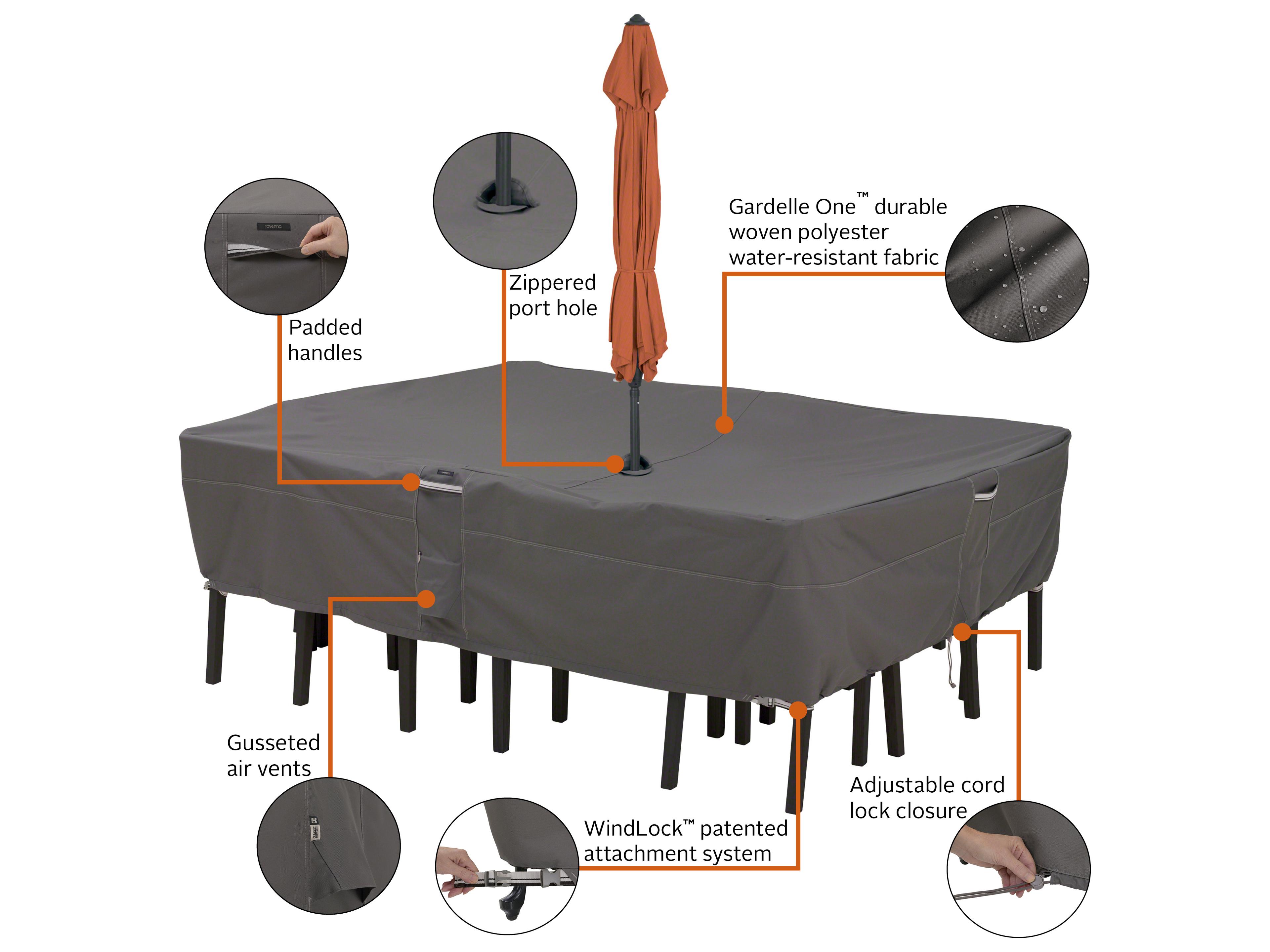 Duck Covers Ravenna Dark Taupe 110 Inch Rectangular Table & Chair Set Cover with Hole