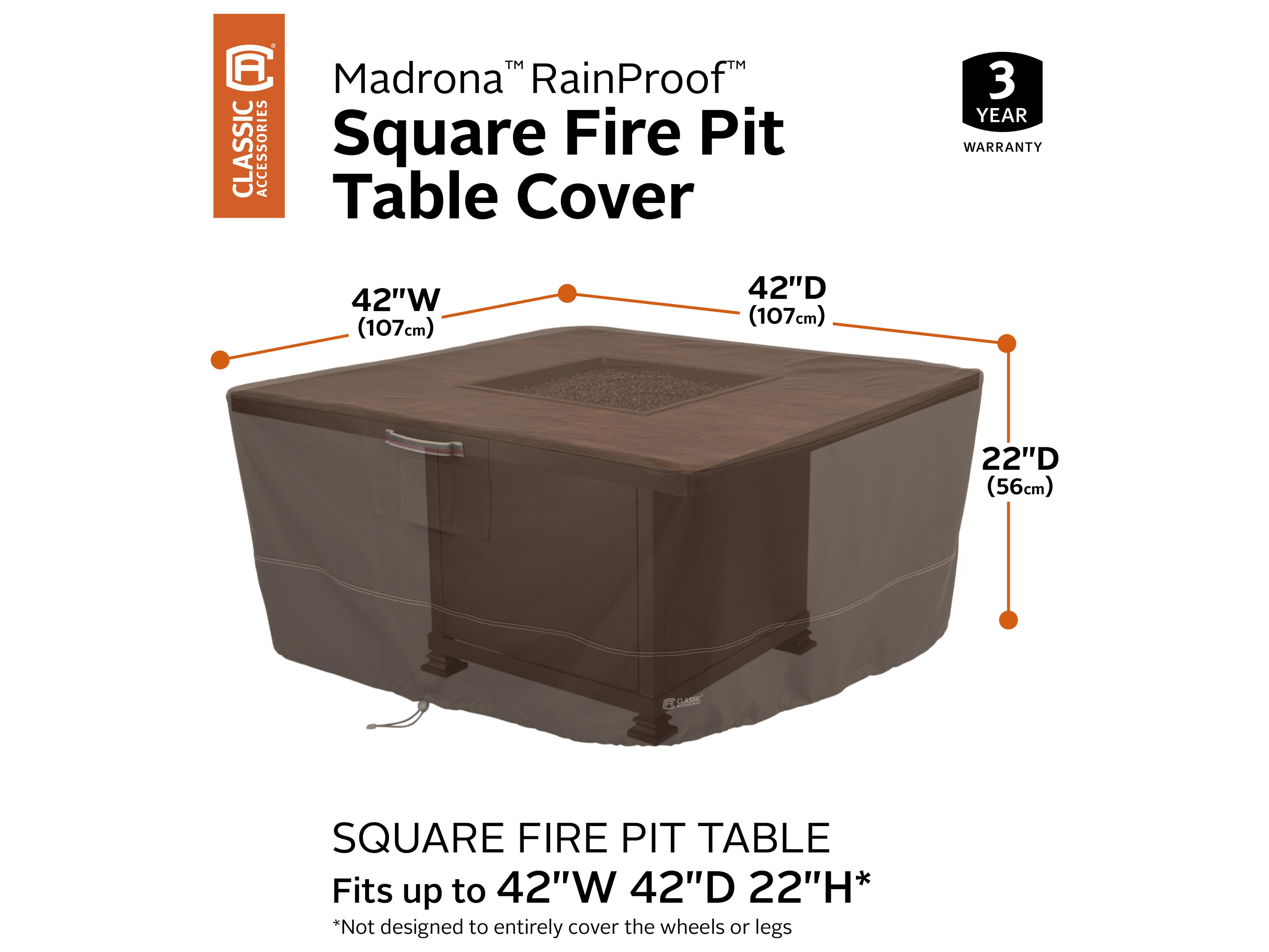 Duck Covers Madrona Dark Cocoa 44 Inch RainProof Square Fire Pit Table Cover