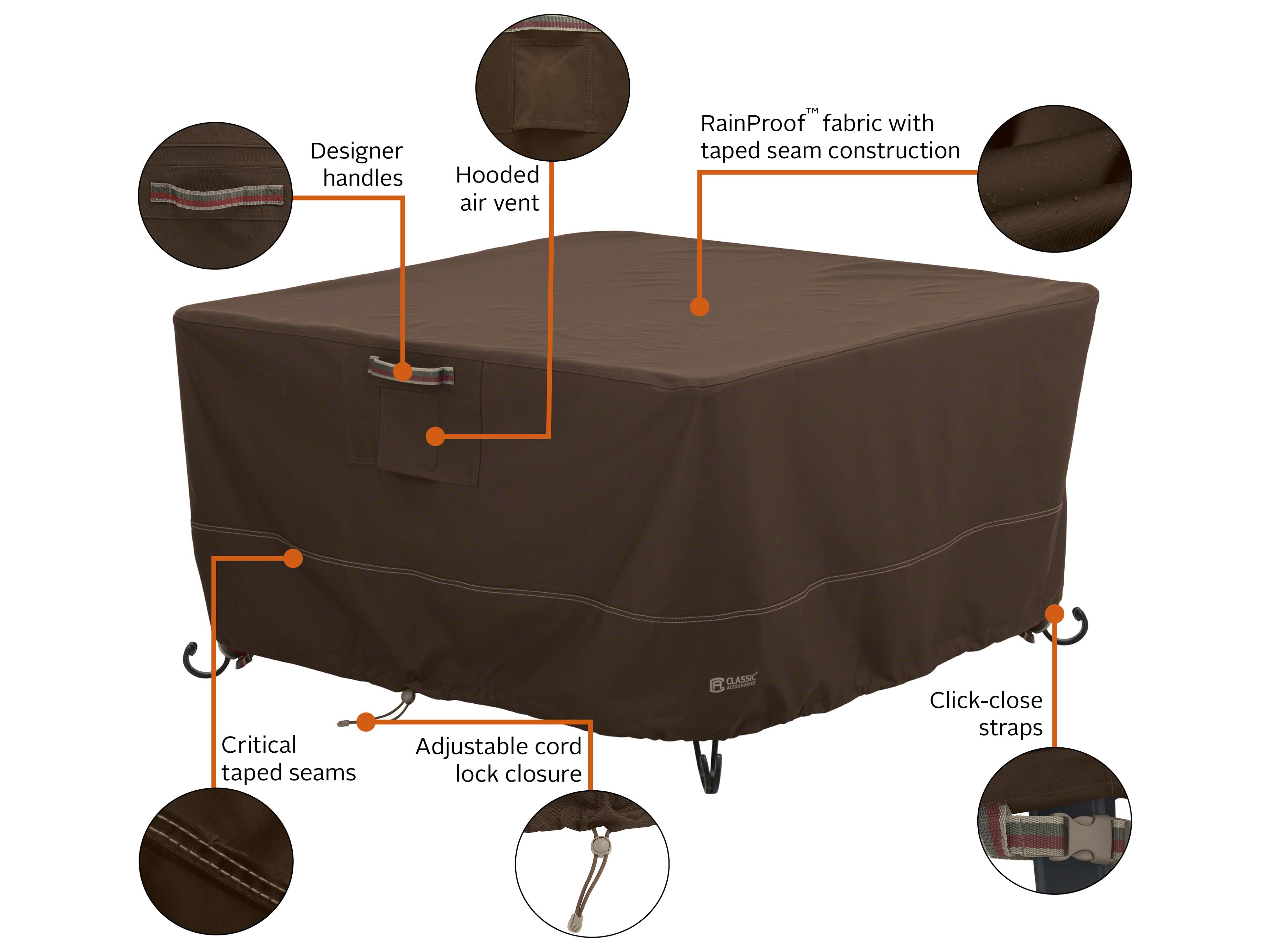 Duck Covers Madrona Dark Cocoa 44 Inch RainProof Square Fire Pit Table Cover