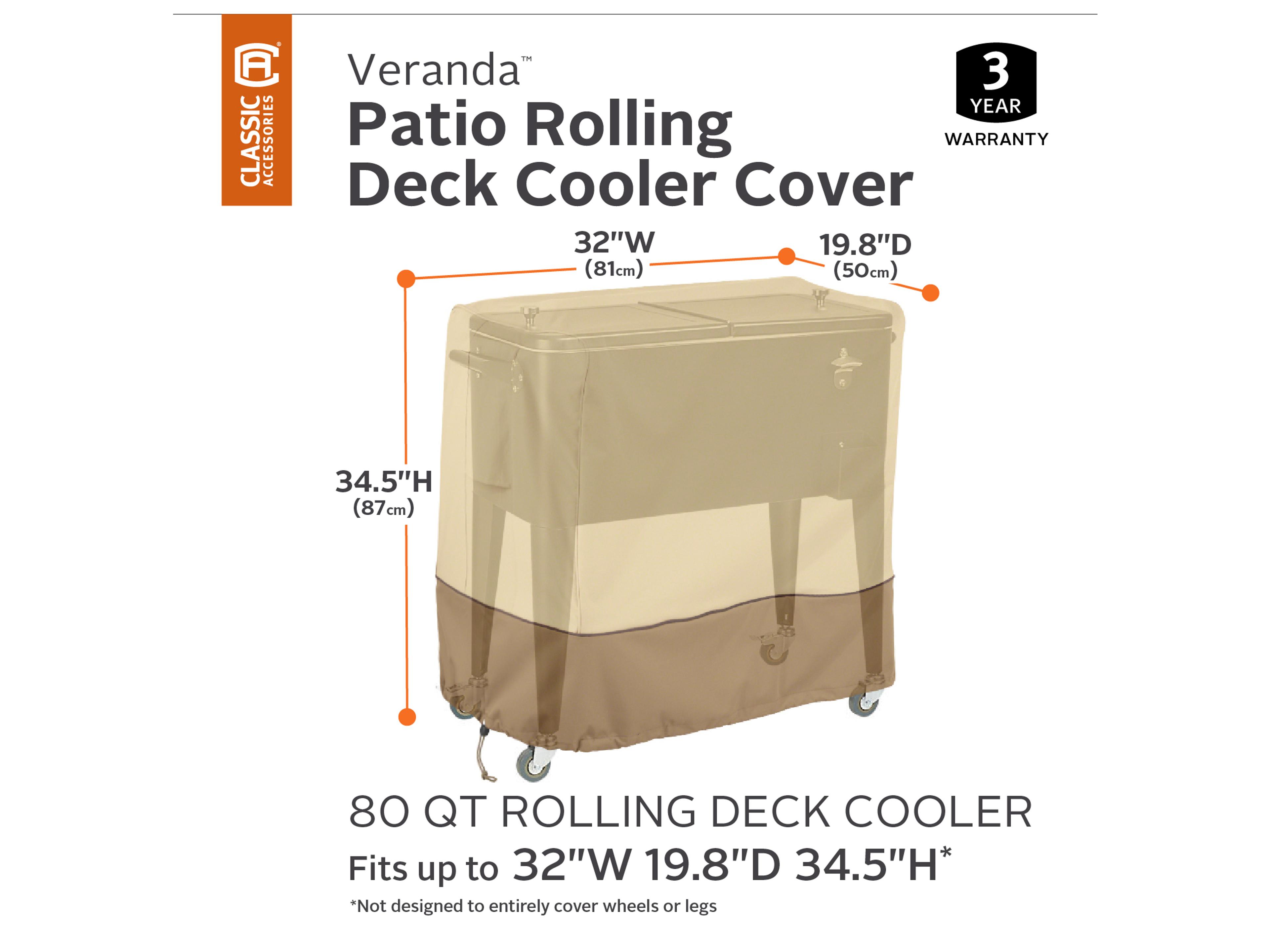 Duck Covers Veranda Pebble 33 Inch Patio 80 Qt. Rolling Deck Cooler Cover