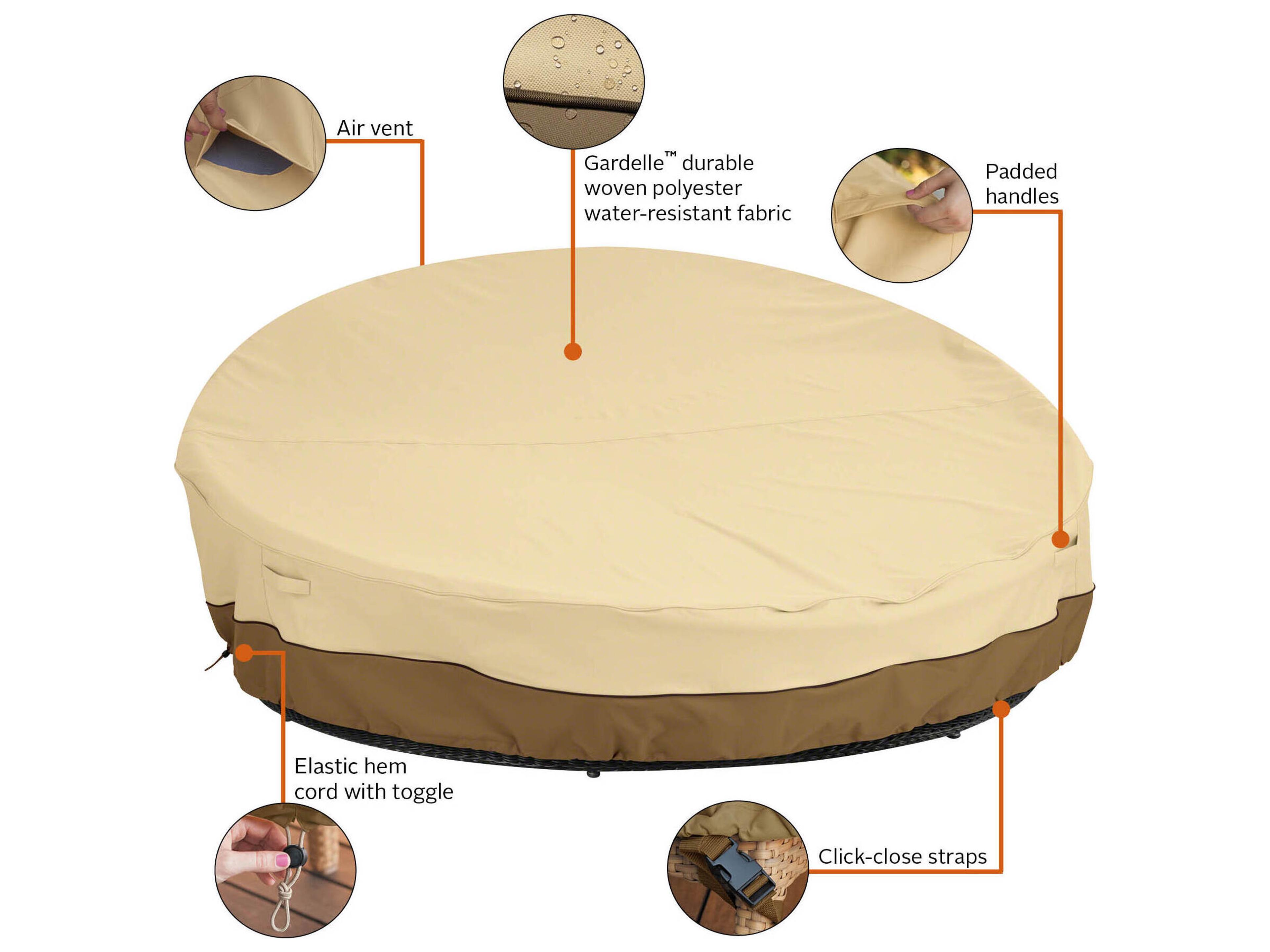 Duck Covers Veranda Pebble 92 Inch Round Day Bed Cover