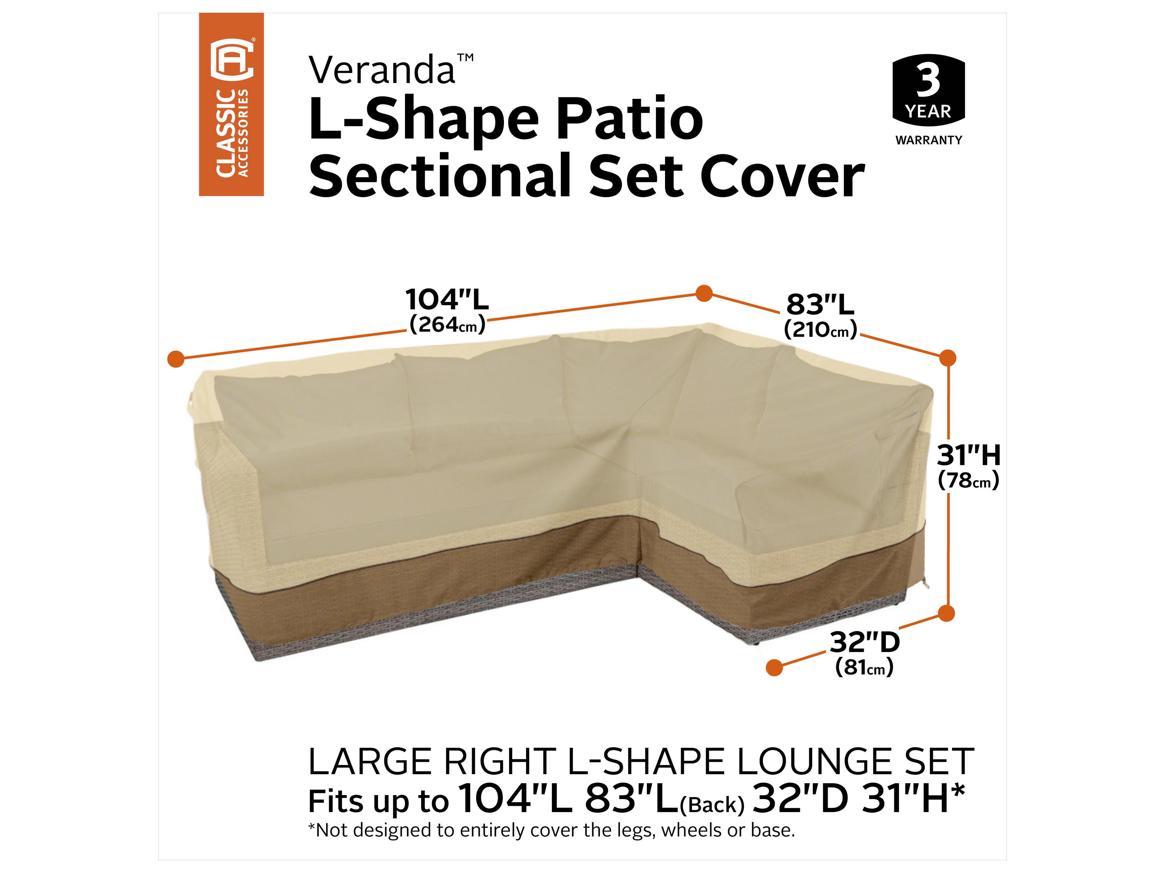Duck Covers Veranda Pebble 104 Inch Sectional Lounge Set Cover