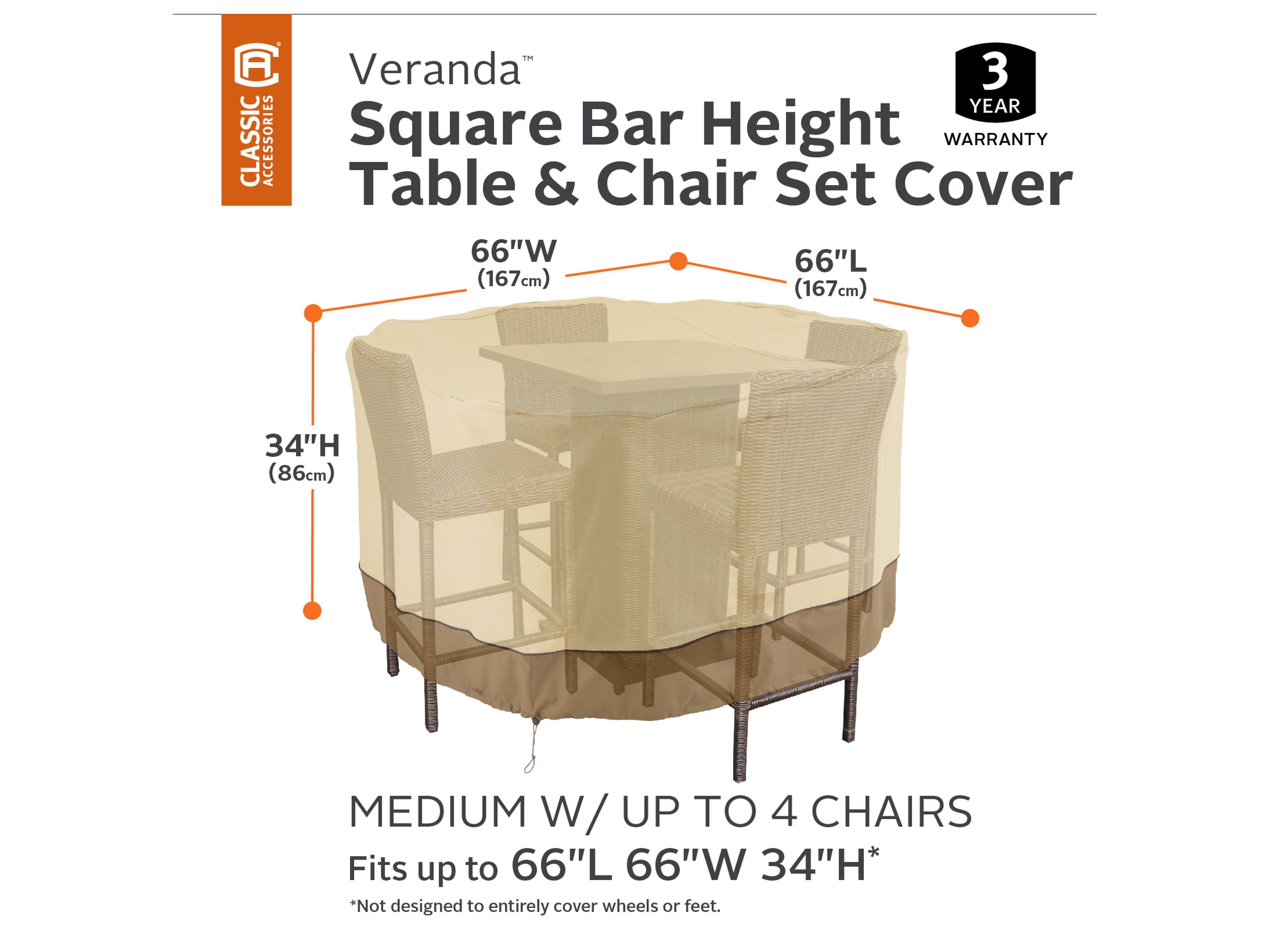 Duck Covers Veranda Pebble 68 Inch Square Bar Height Chair & Table Cover