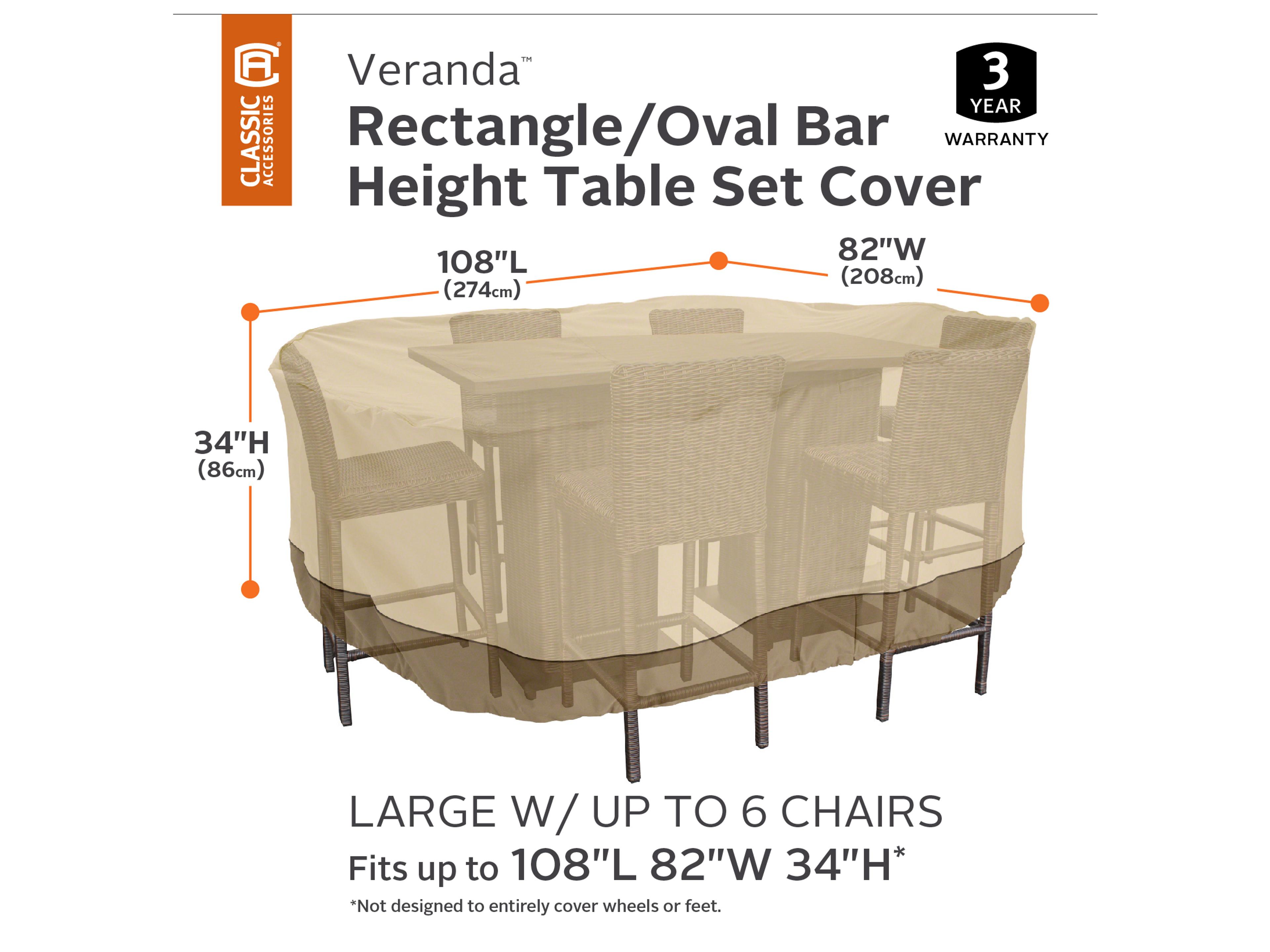 Duck Covers Veranda Pebble 110'' x 84'' Rectangular Bar Height Chair & Table Cover