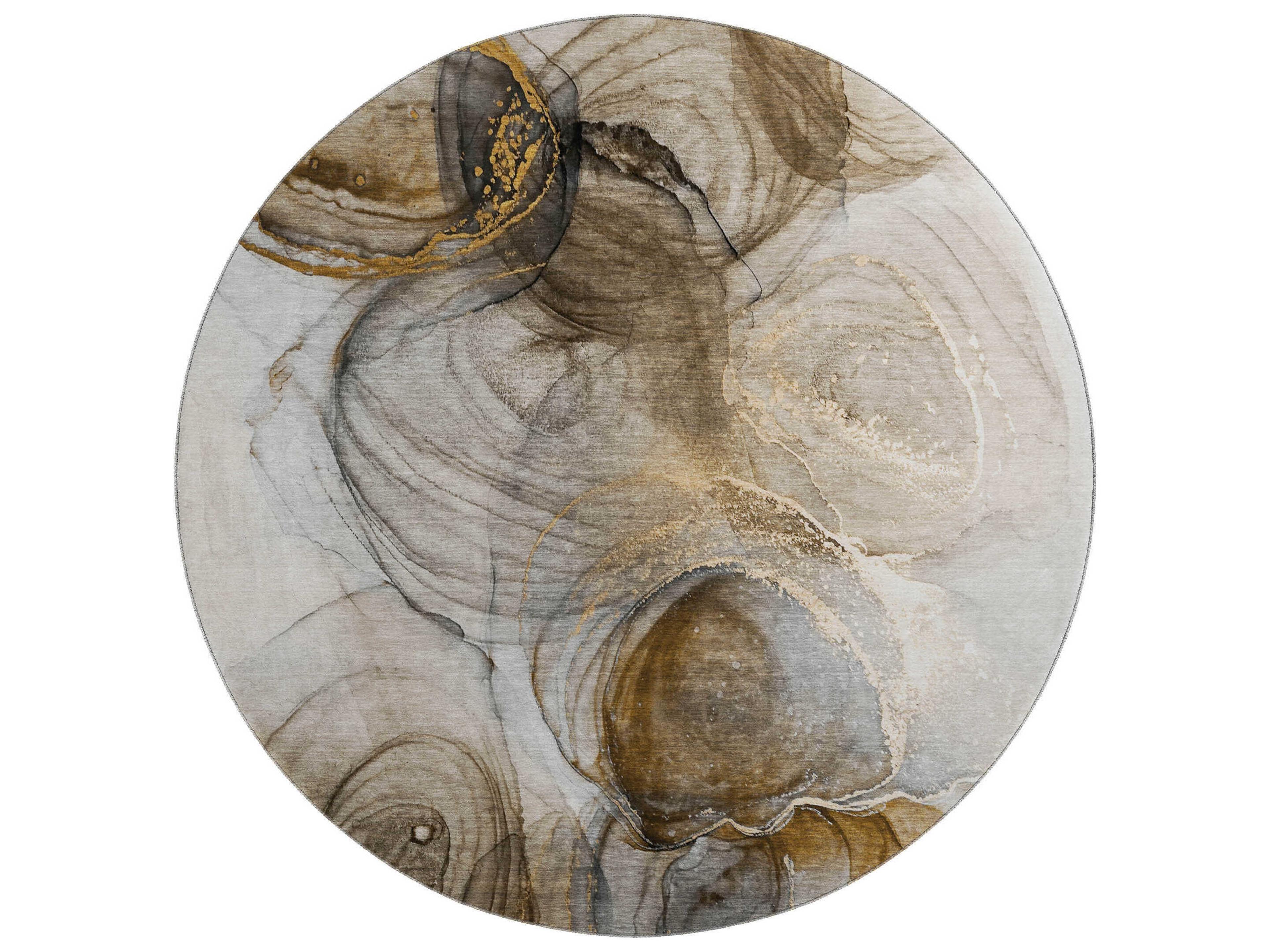 Odyssey OY9 Beige Round Area Rug Modern Abstract
