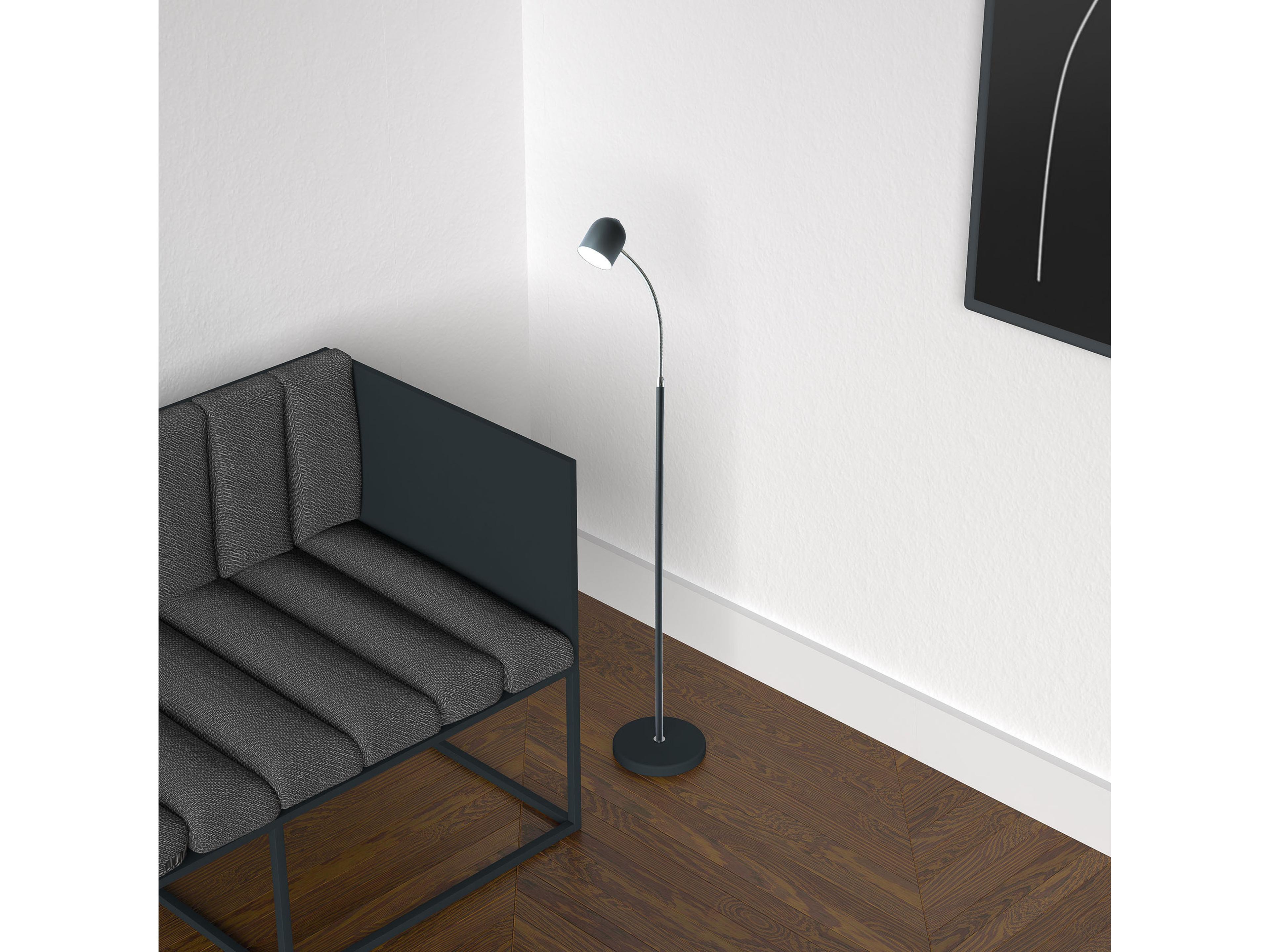 Dainolite Satin Black Polished Chrome Floor Lamp