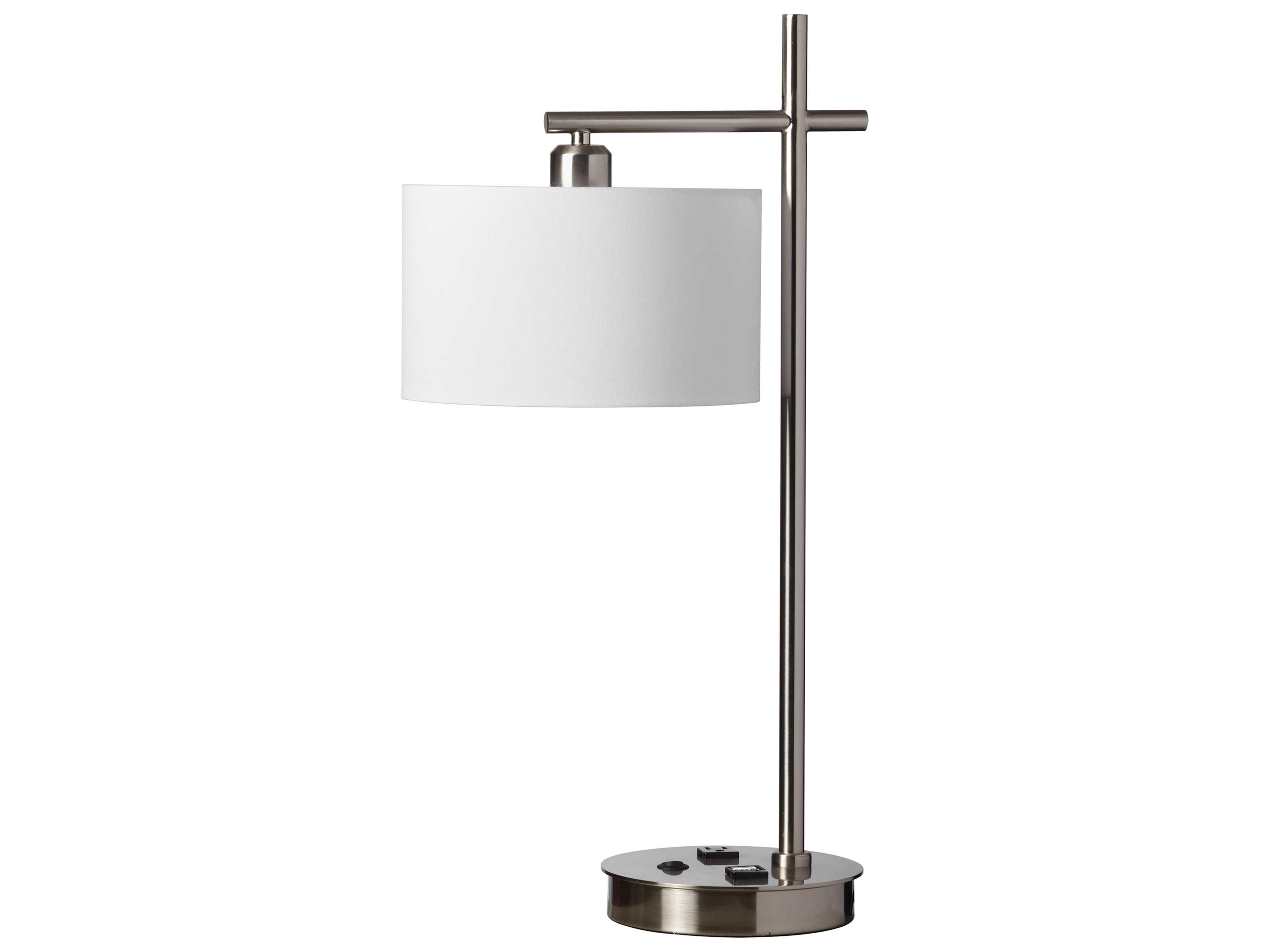 Satin Chrome White Fabric Buffet Lamp