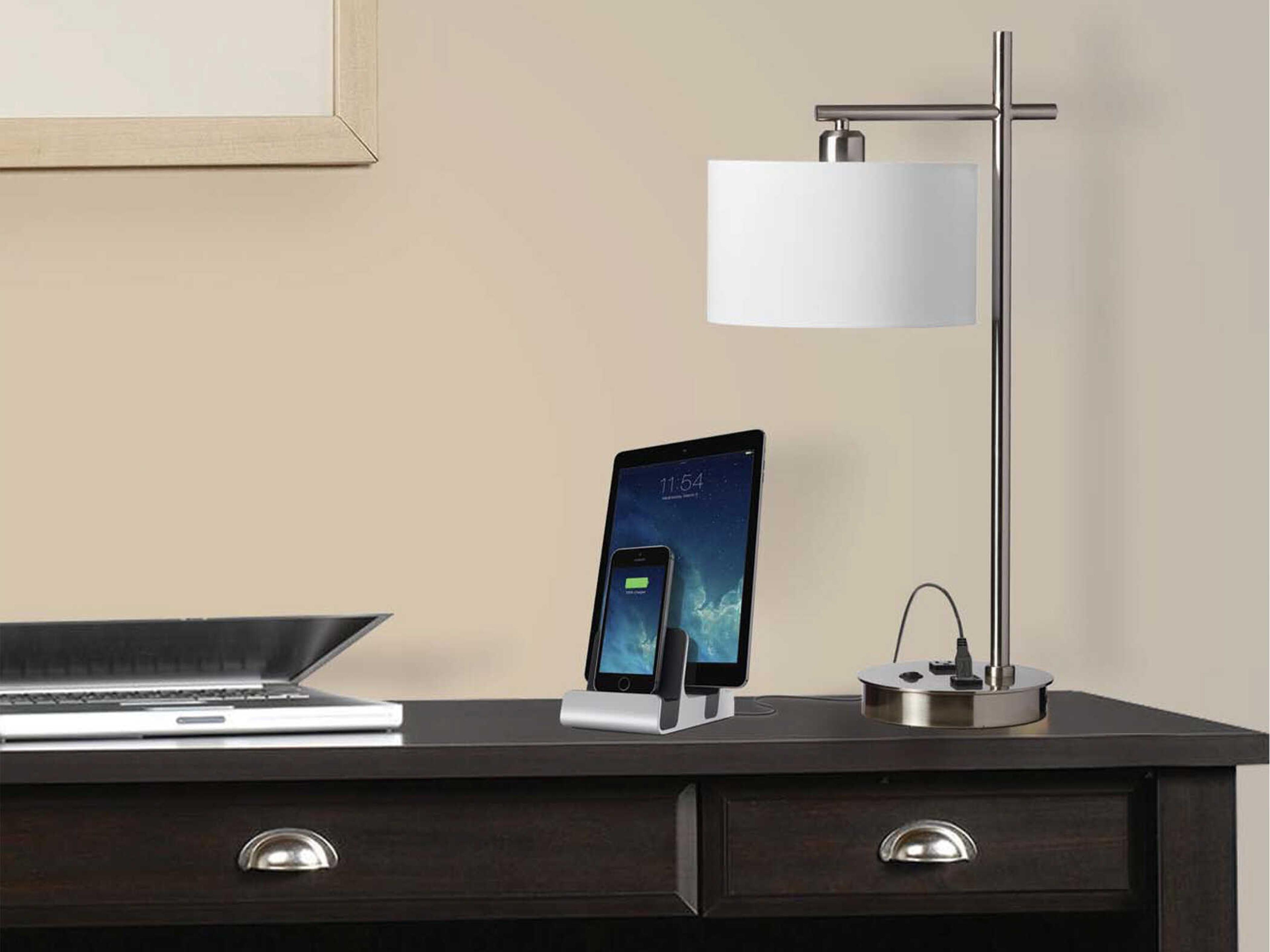 Dainolite Satin Chrome White Fabric Buffet Lamp