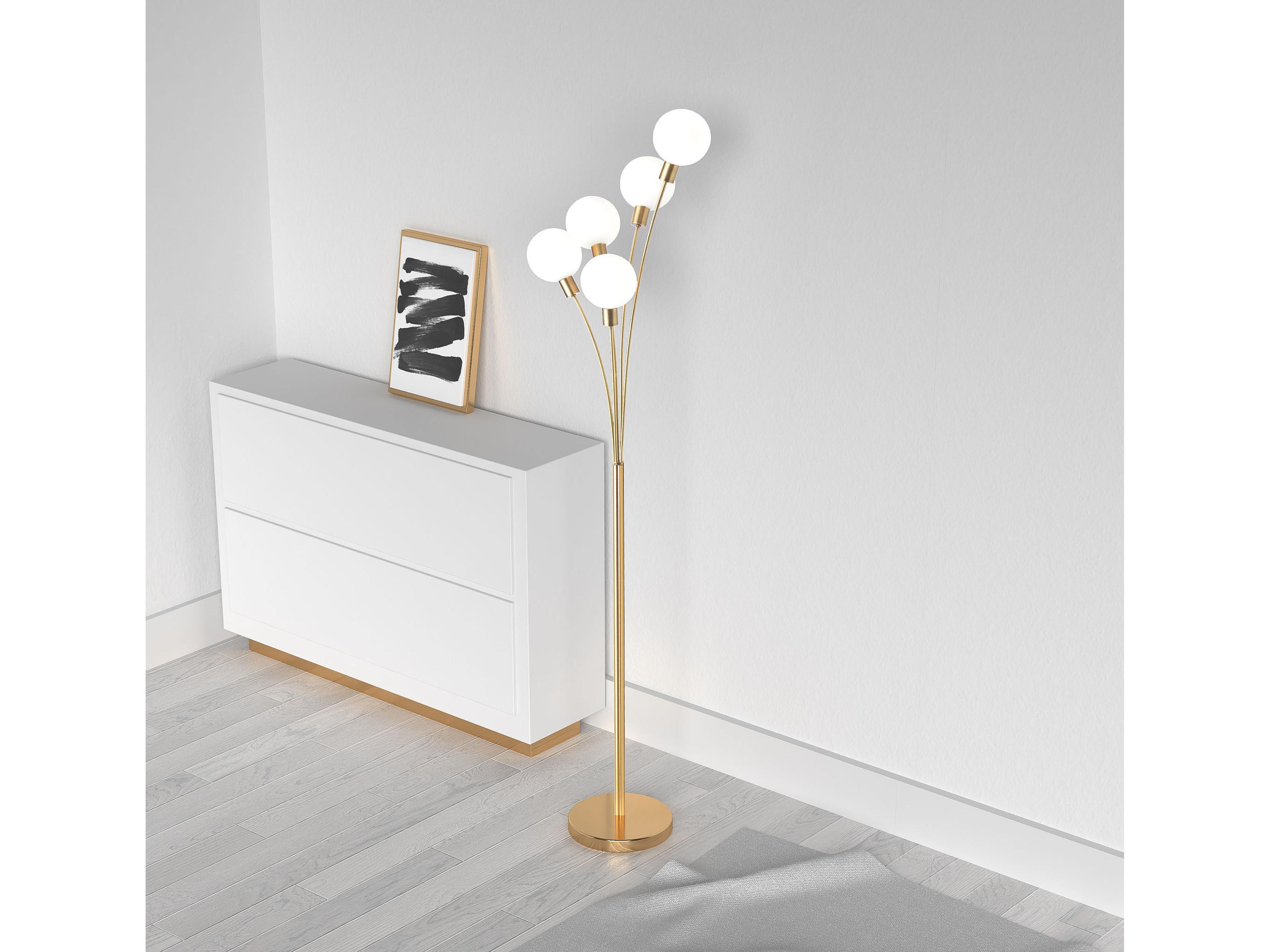 Dainolite Budding Branch Aged Brass White Glass Floor Lamp
