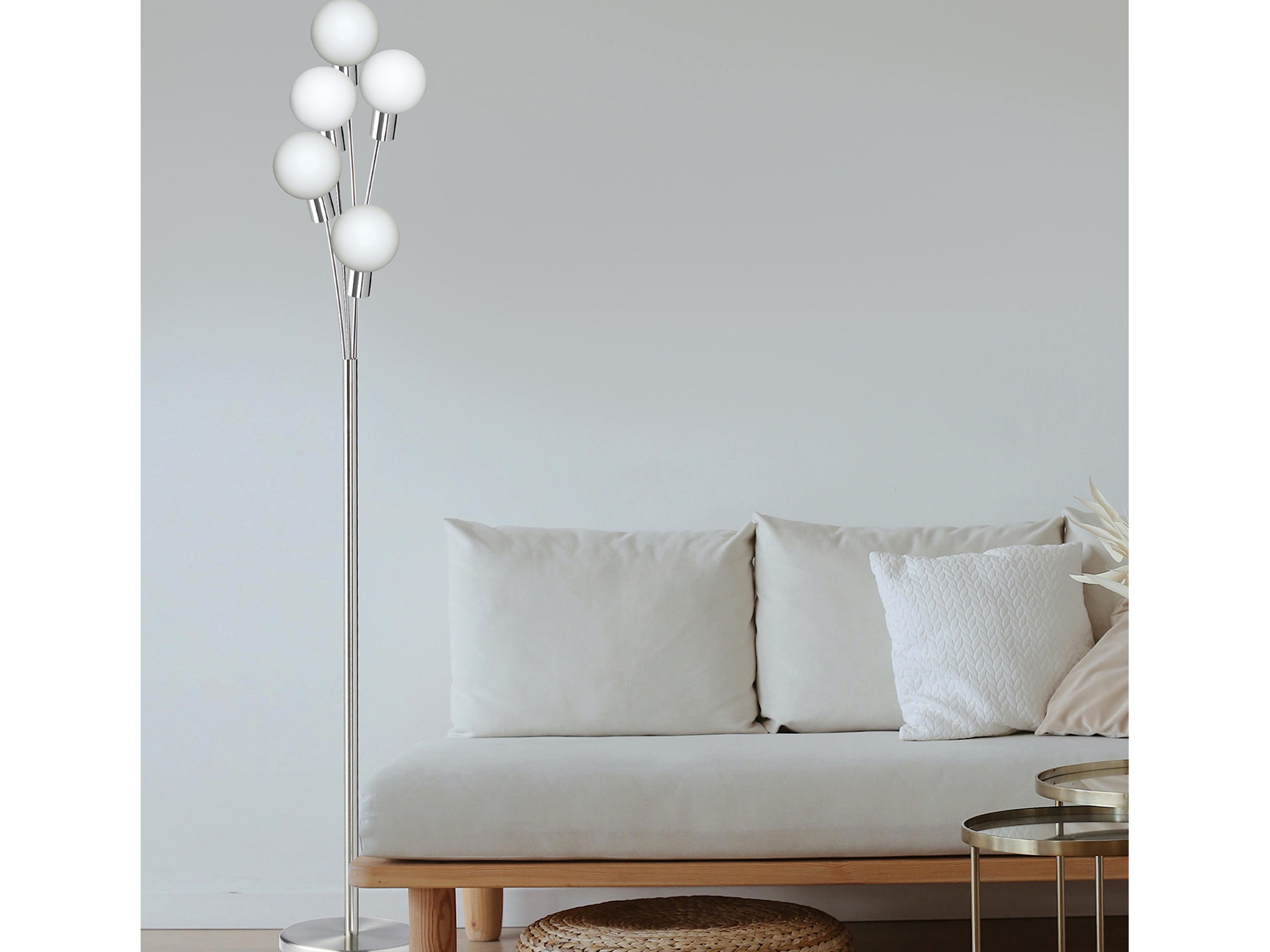 Dainolite Budding Branch Satin Chrome White Glass Silver Floor Lamp