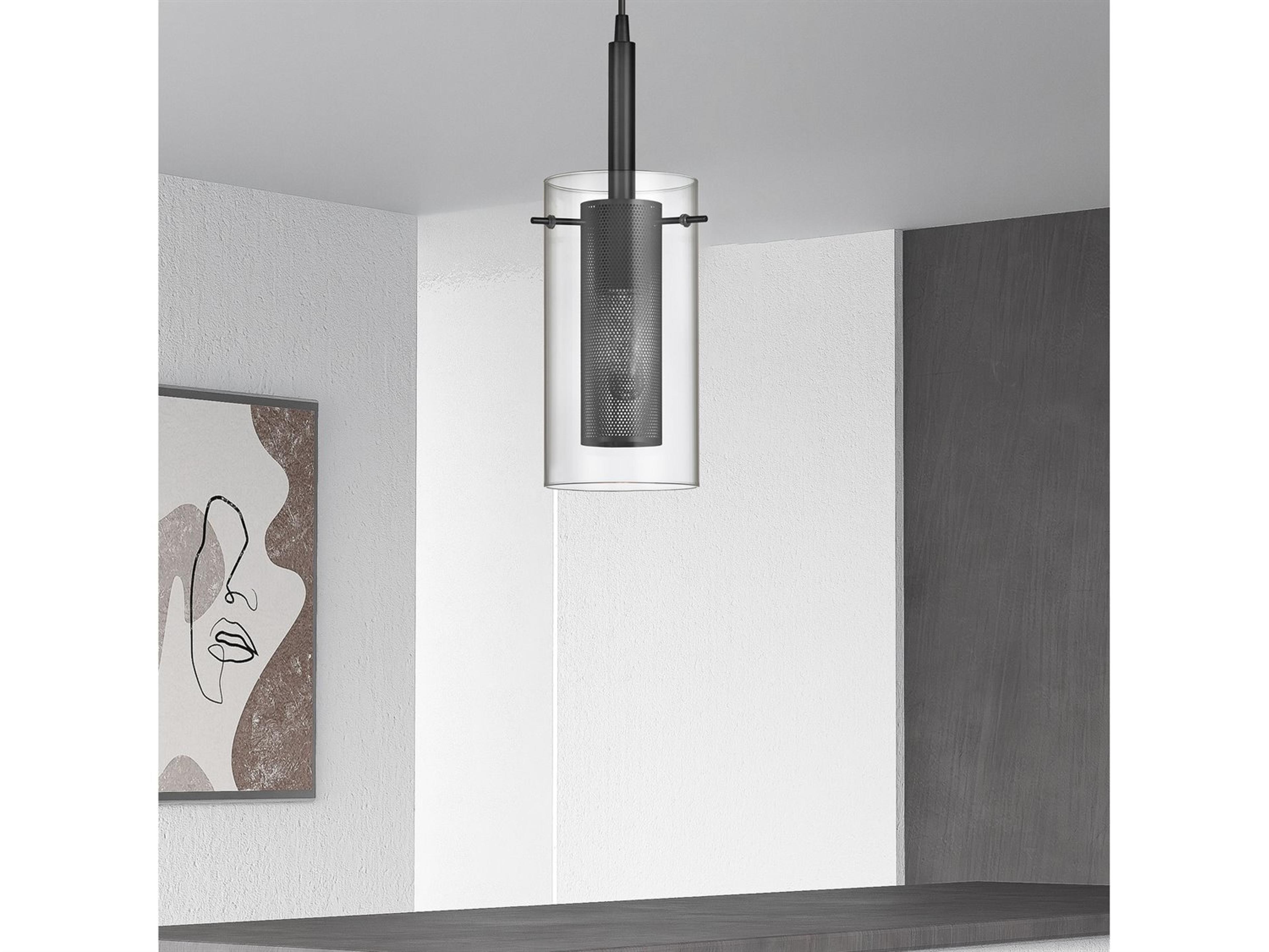 Dainolite Percy 1-Light Matte Black Cylinder Mini Pendant