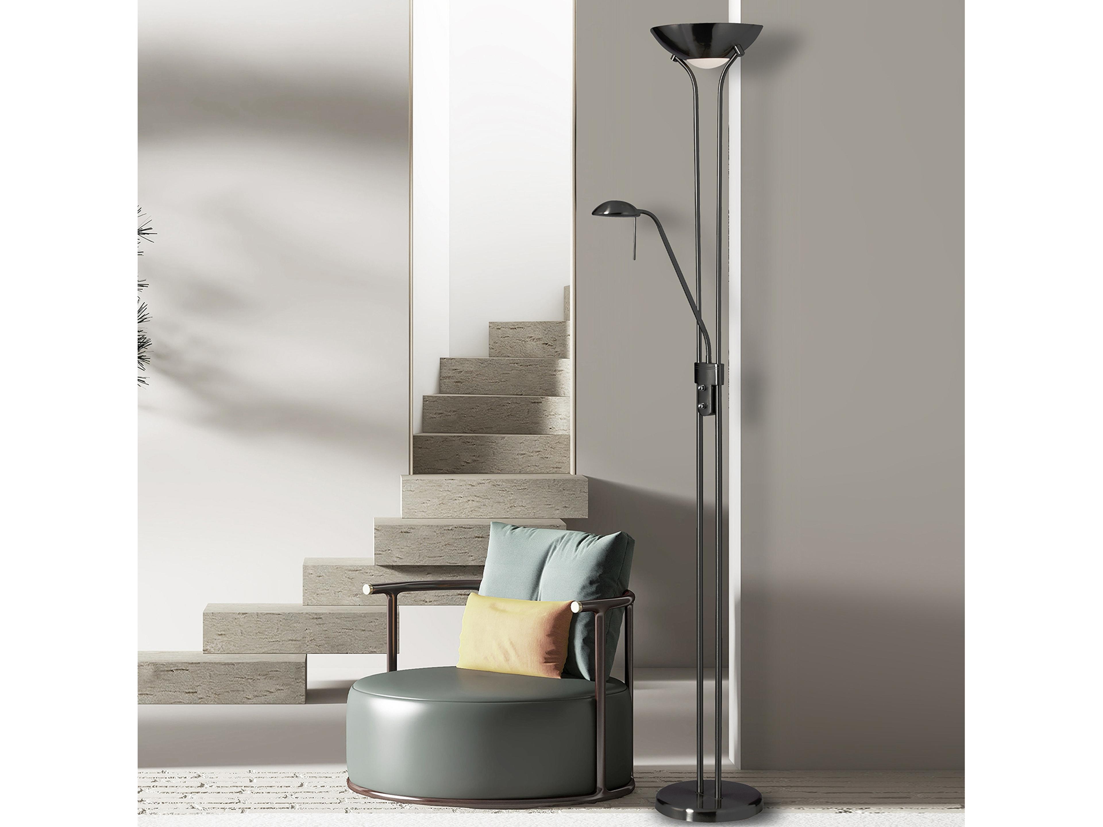 Dainolite Mother And Son Matte Black White Glass Floor Lamp
