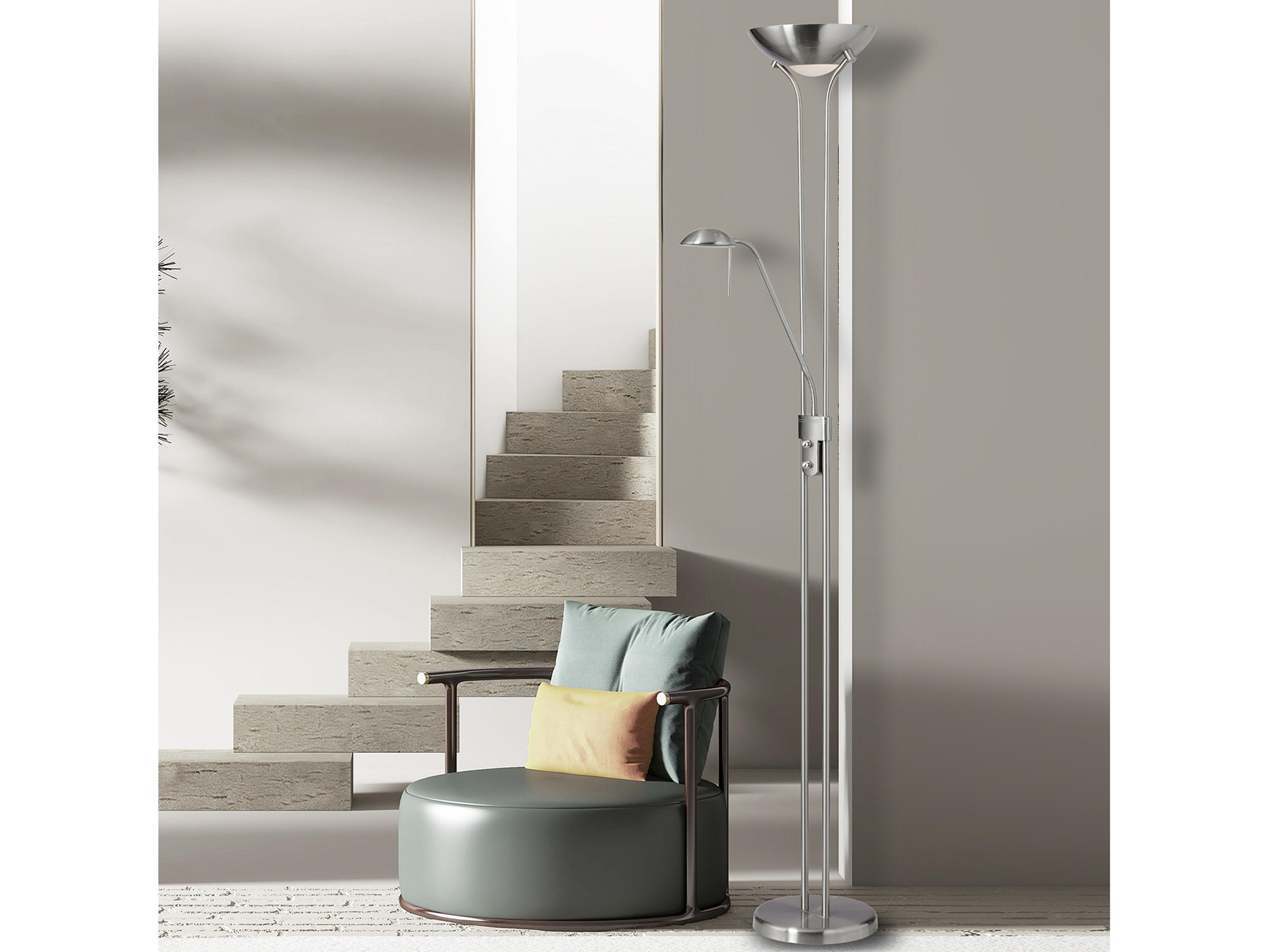 Dainolite Mother And Son Satin Chrome White Glass Floor Lamp