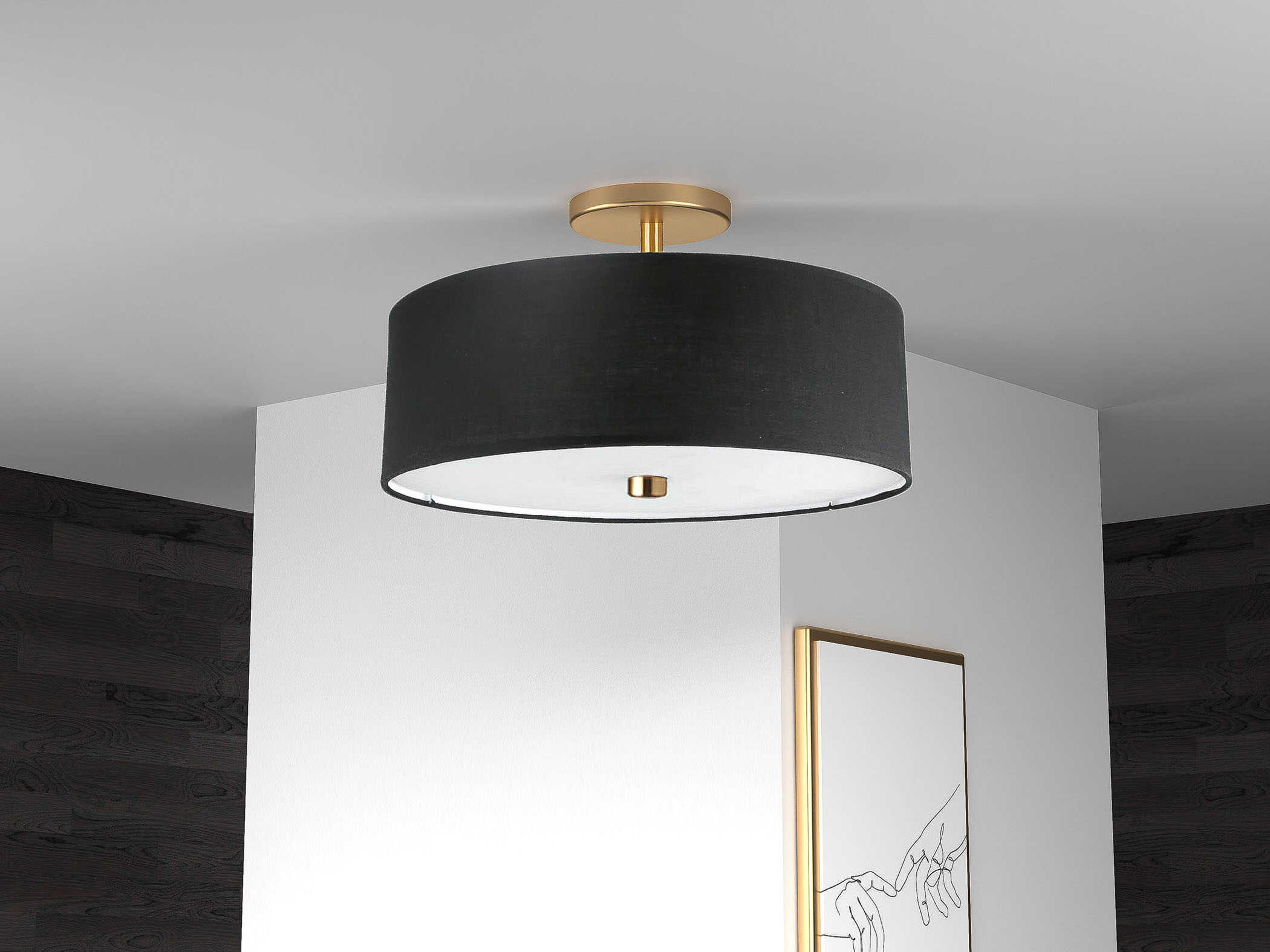 Dainolite Everly 3-Light Black Aged Brass Drum Semi Flush Mount