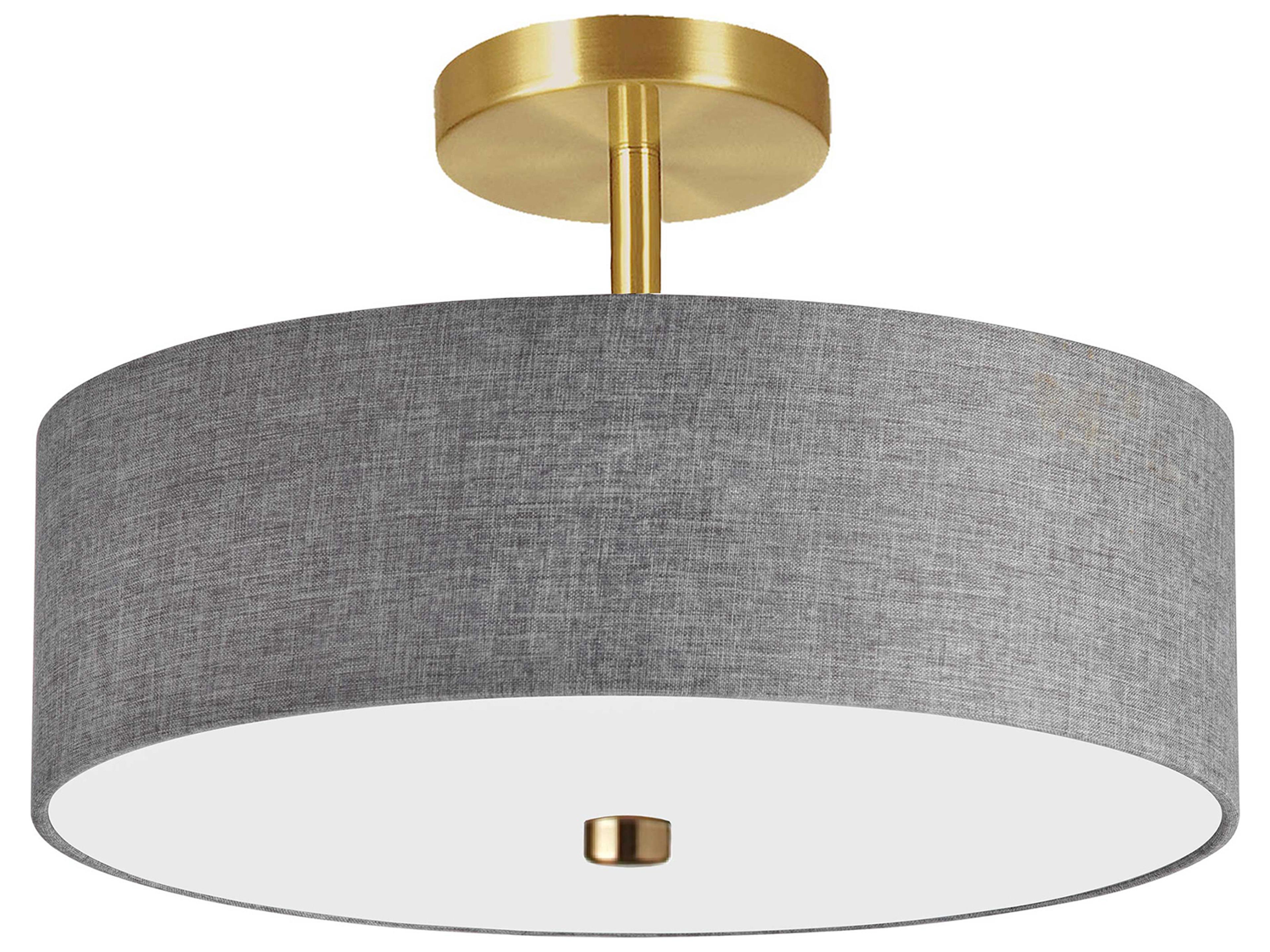 Everly 3-Light Grey Aged Brass Drum Semi Flush Mount