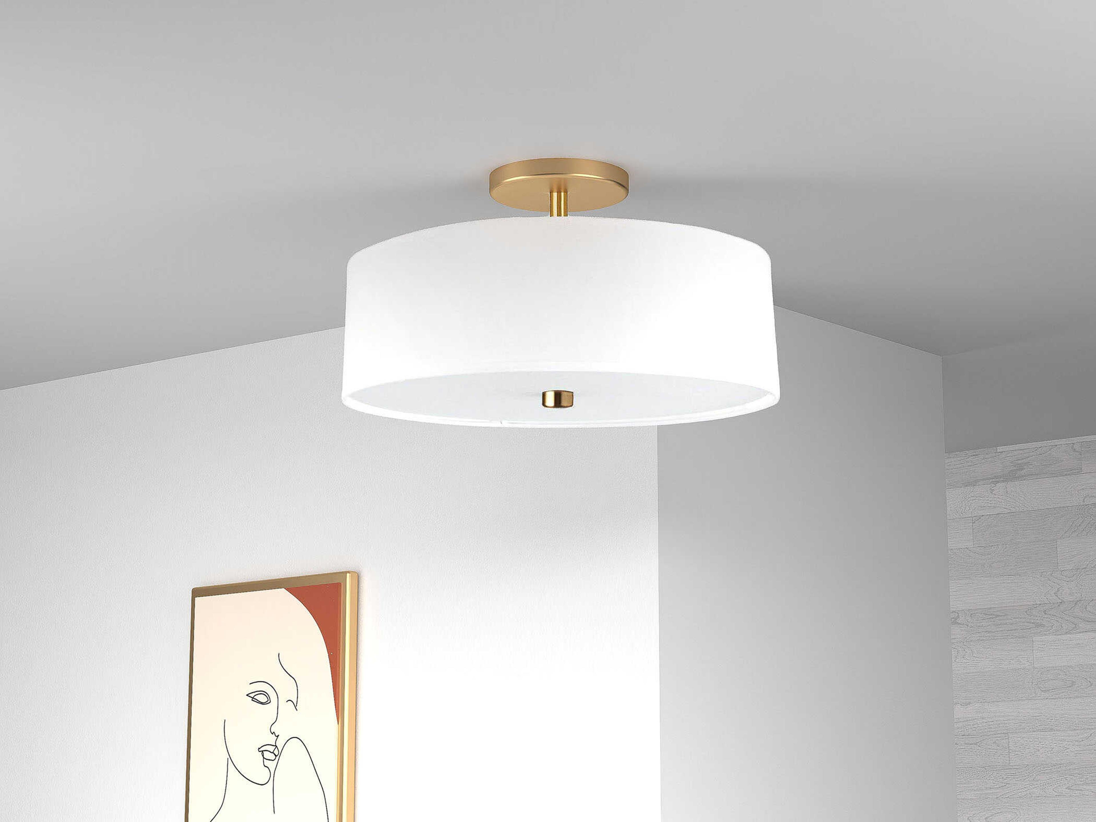 Dainolite Everly 3-Light Aged Brass White Drum Semi Flush Mount