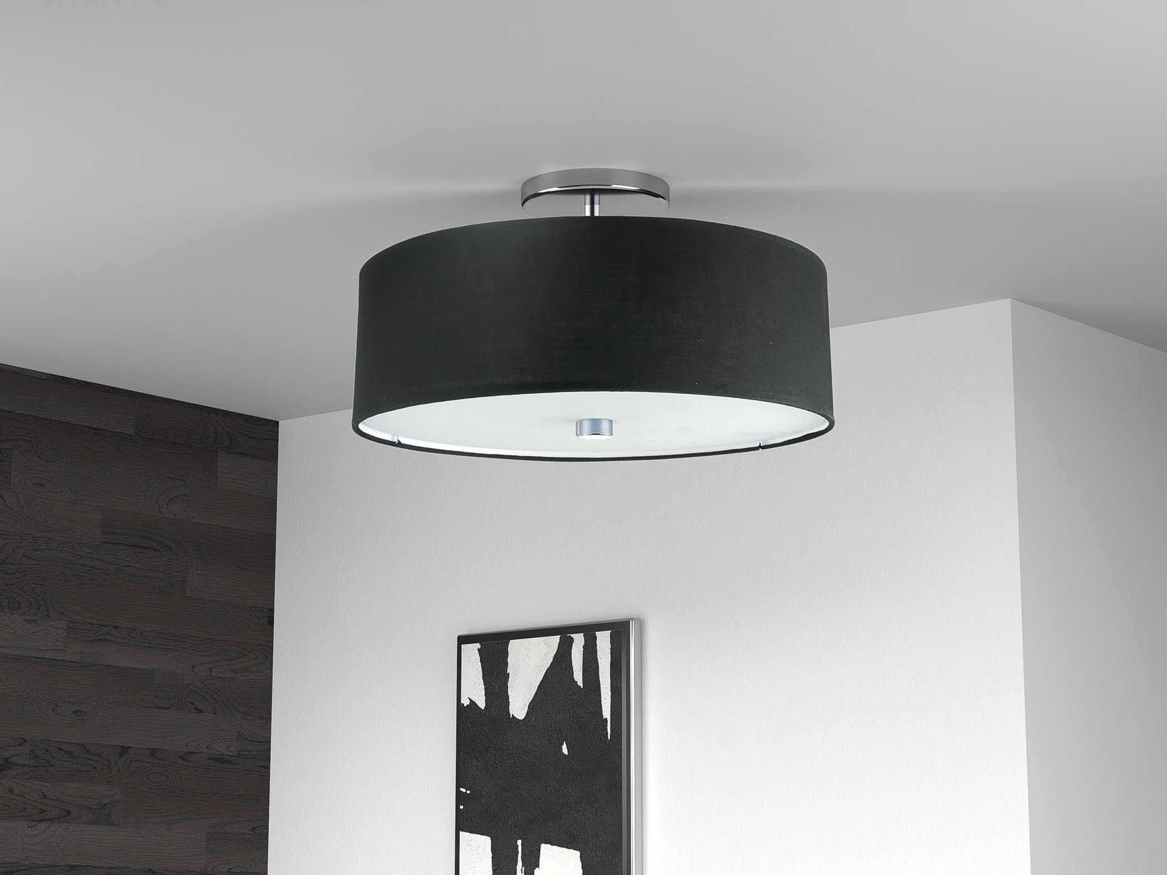 Dainolite Everly 3-Light Black Polished Chrome Drum Semi Flush Mount