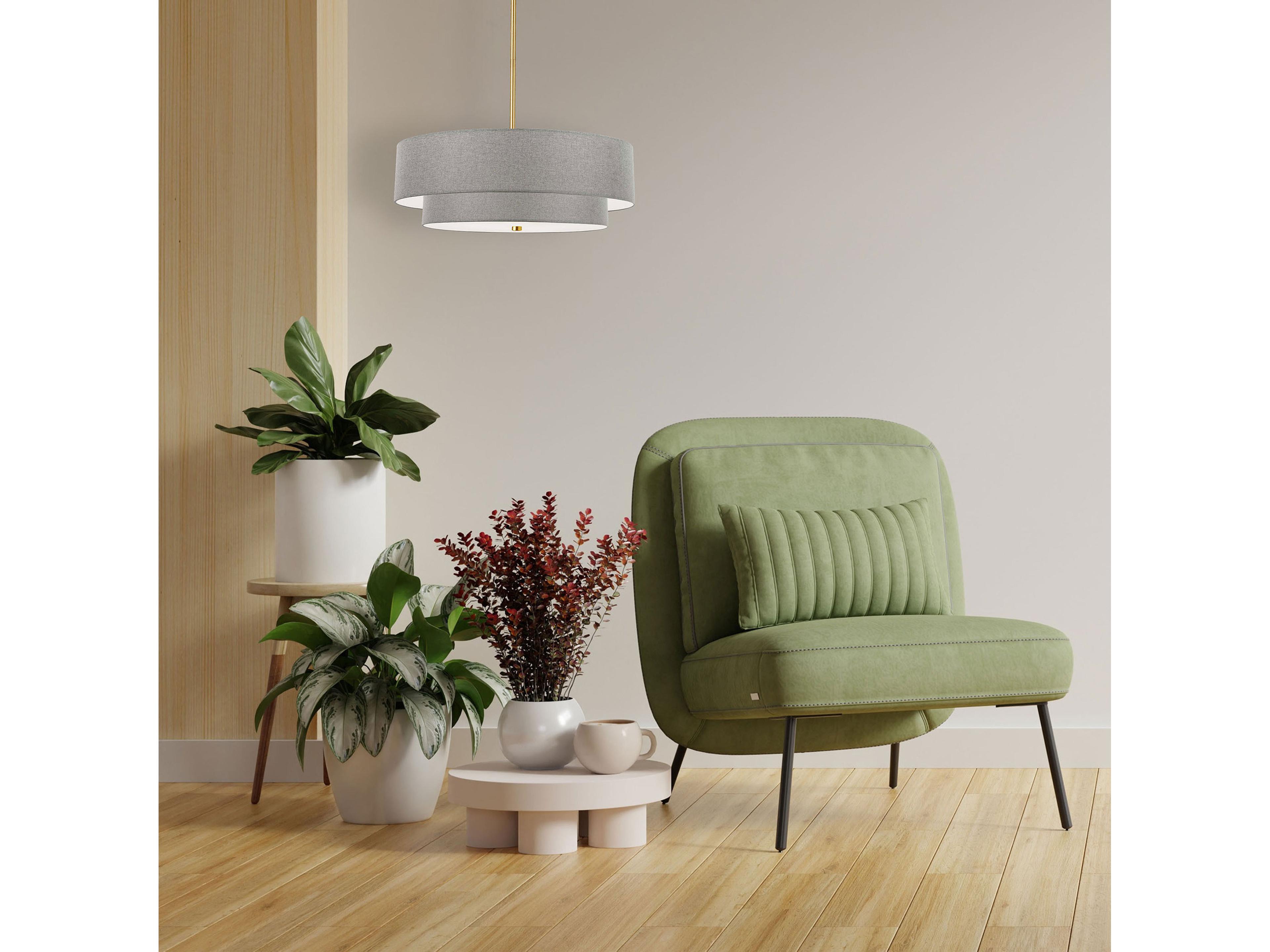 Dainolite Everly 4-Light Aged Brass Grey Drum Tiered Pendant