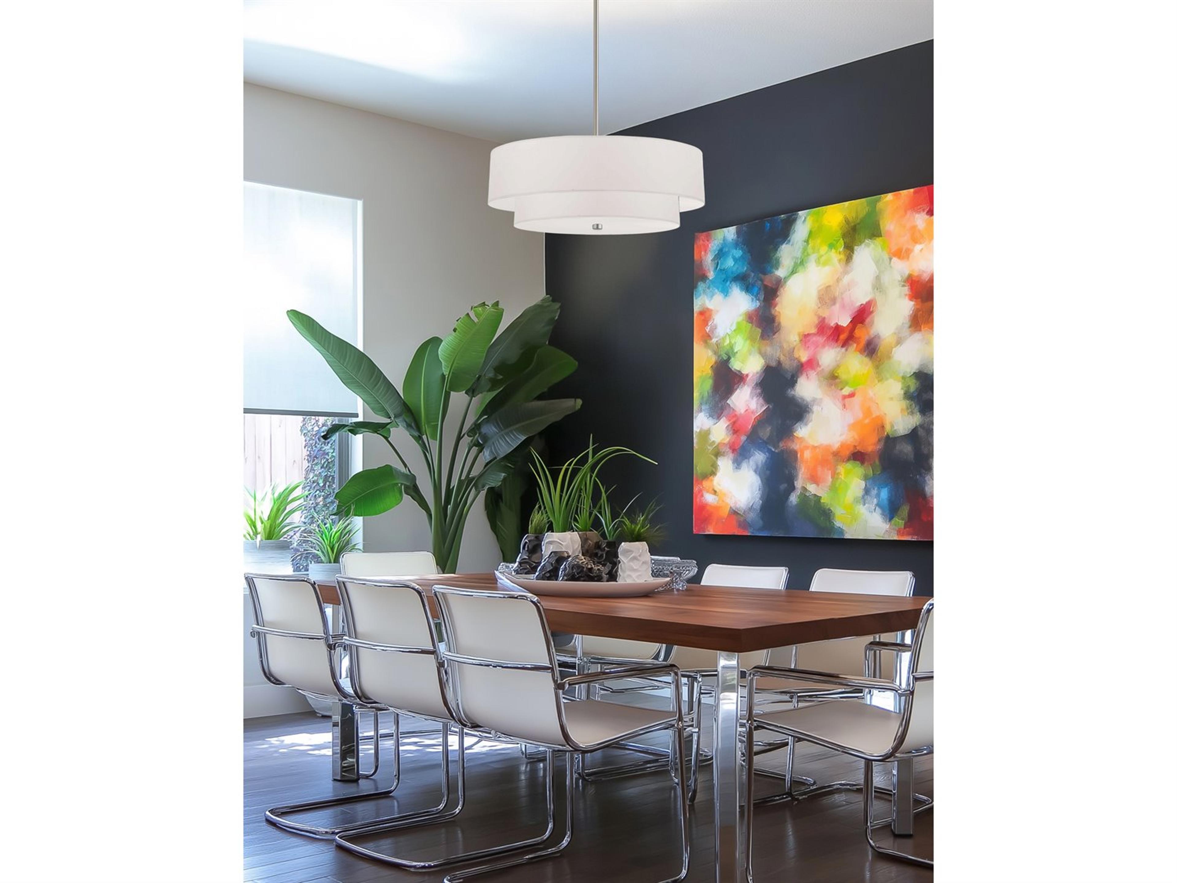 Dainolite Everly 4-Light Satin Chrome White Drum Tiered Pendant