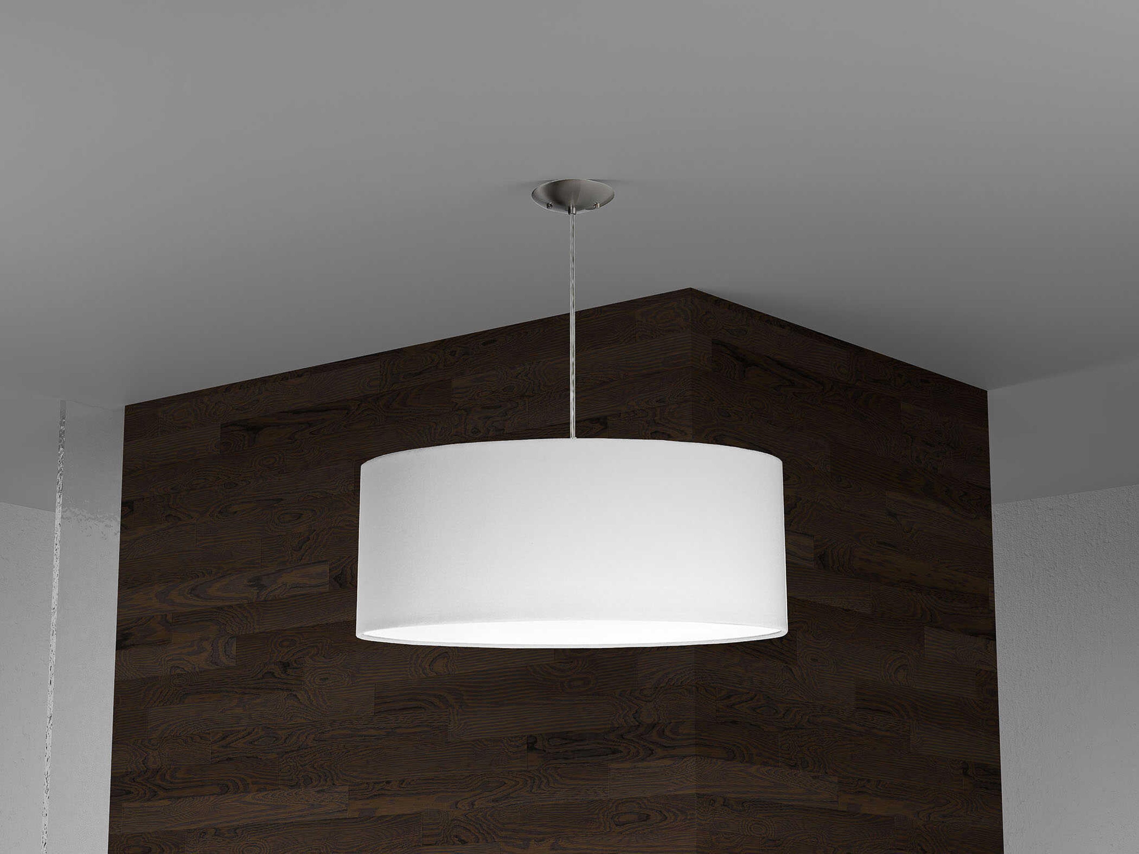 Dainolite Fabric Drum 3-Light Satin Chrome White Pendant