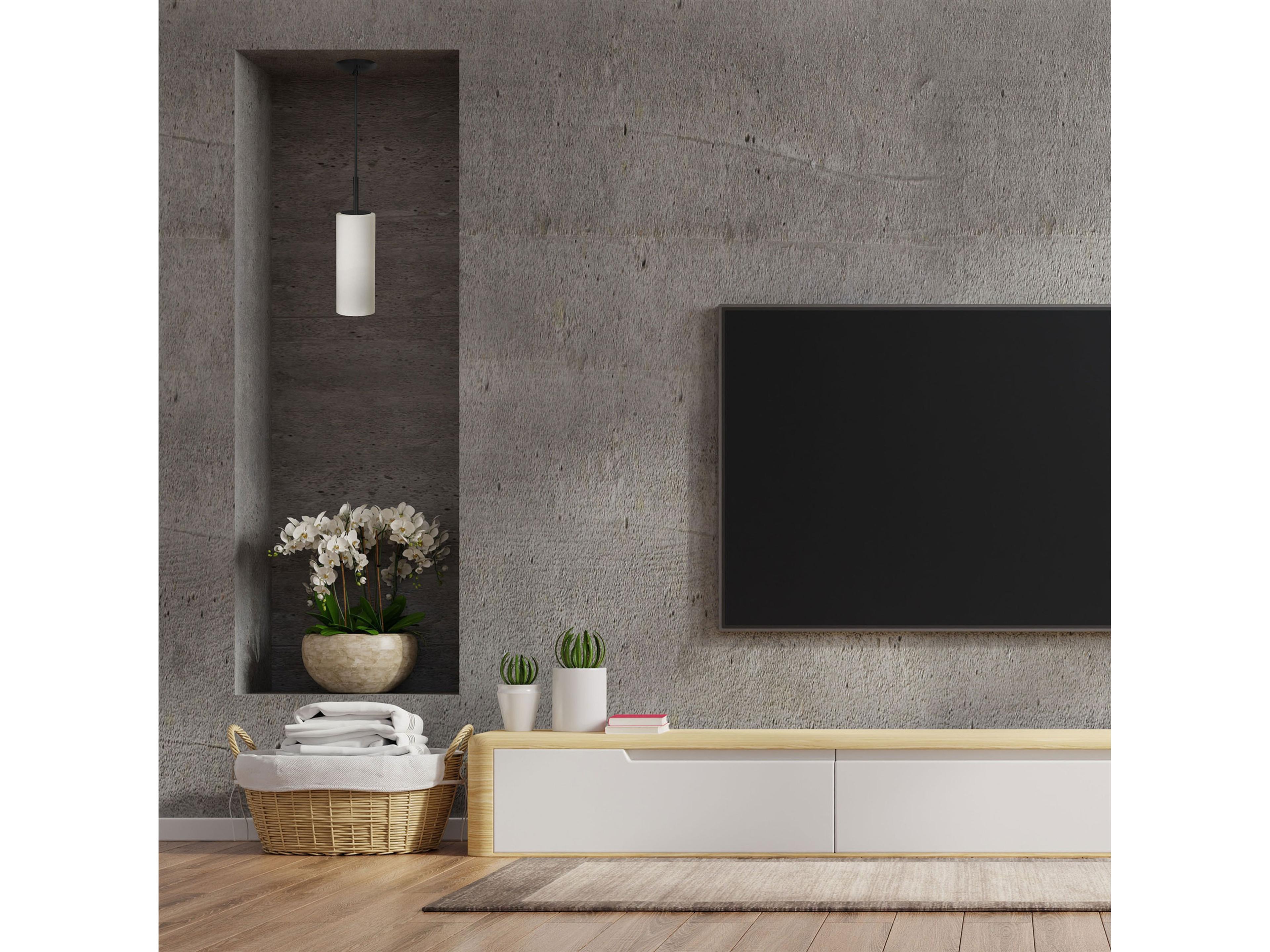 Dainolite Paza 1-Light Matte Black White Cylinder Mini Pendant