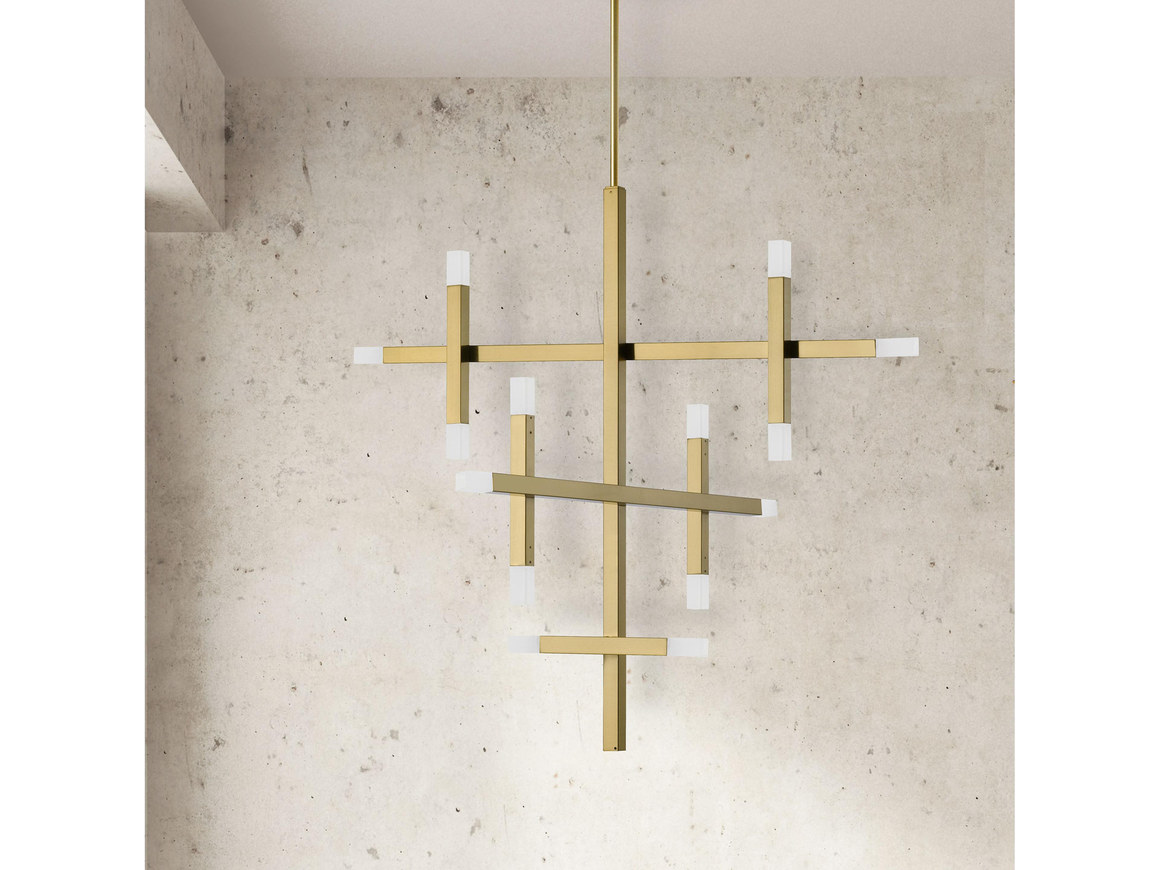 Dainolite Acasia 14-Light Aged Brass Geometric Linear Tiered Chandelier