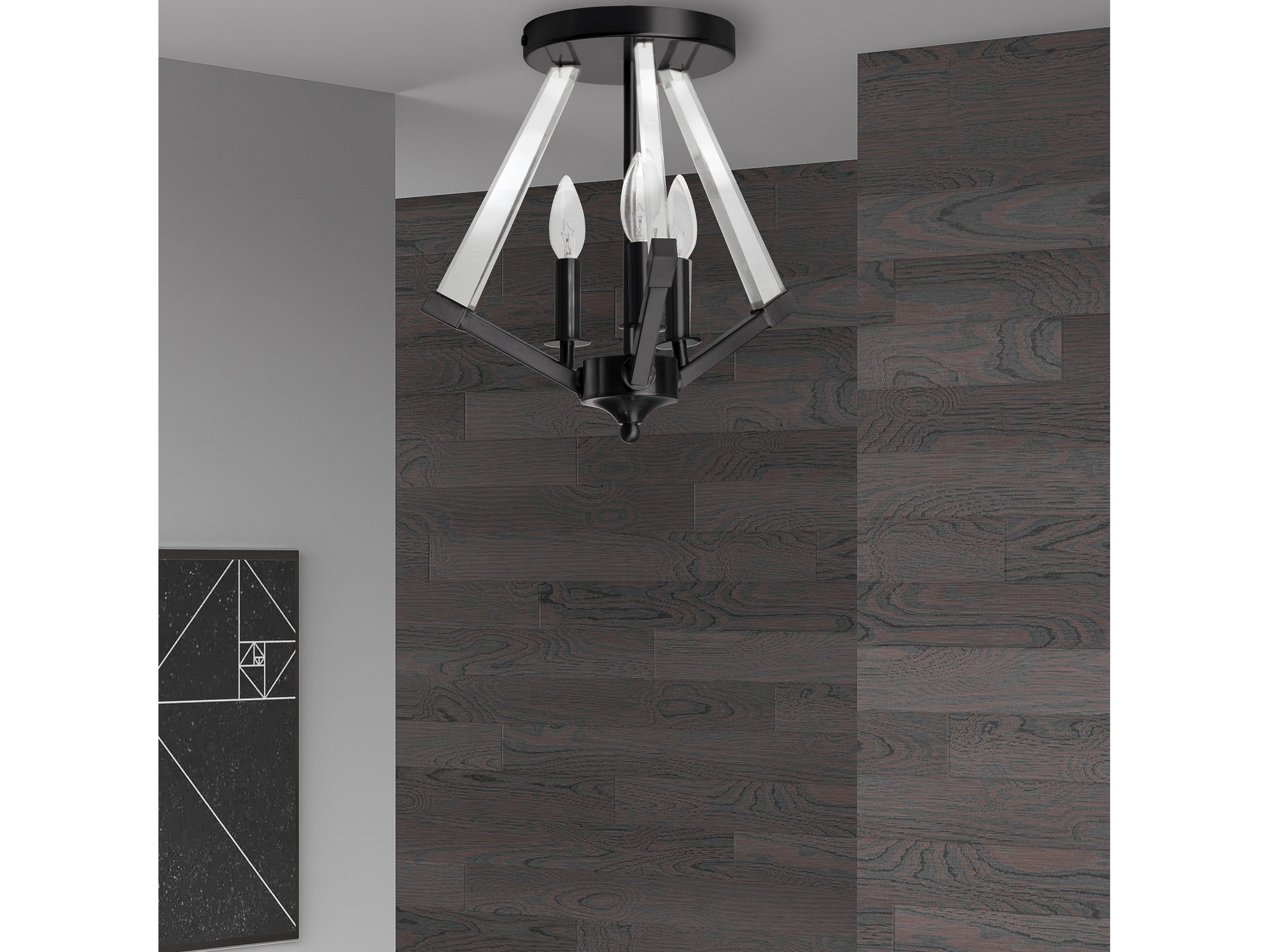 Dainolite Aalto 3-Light Matte Black Geometric Semi Flush Mount