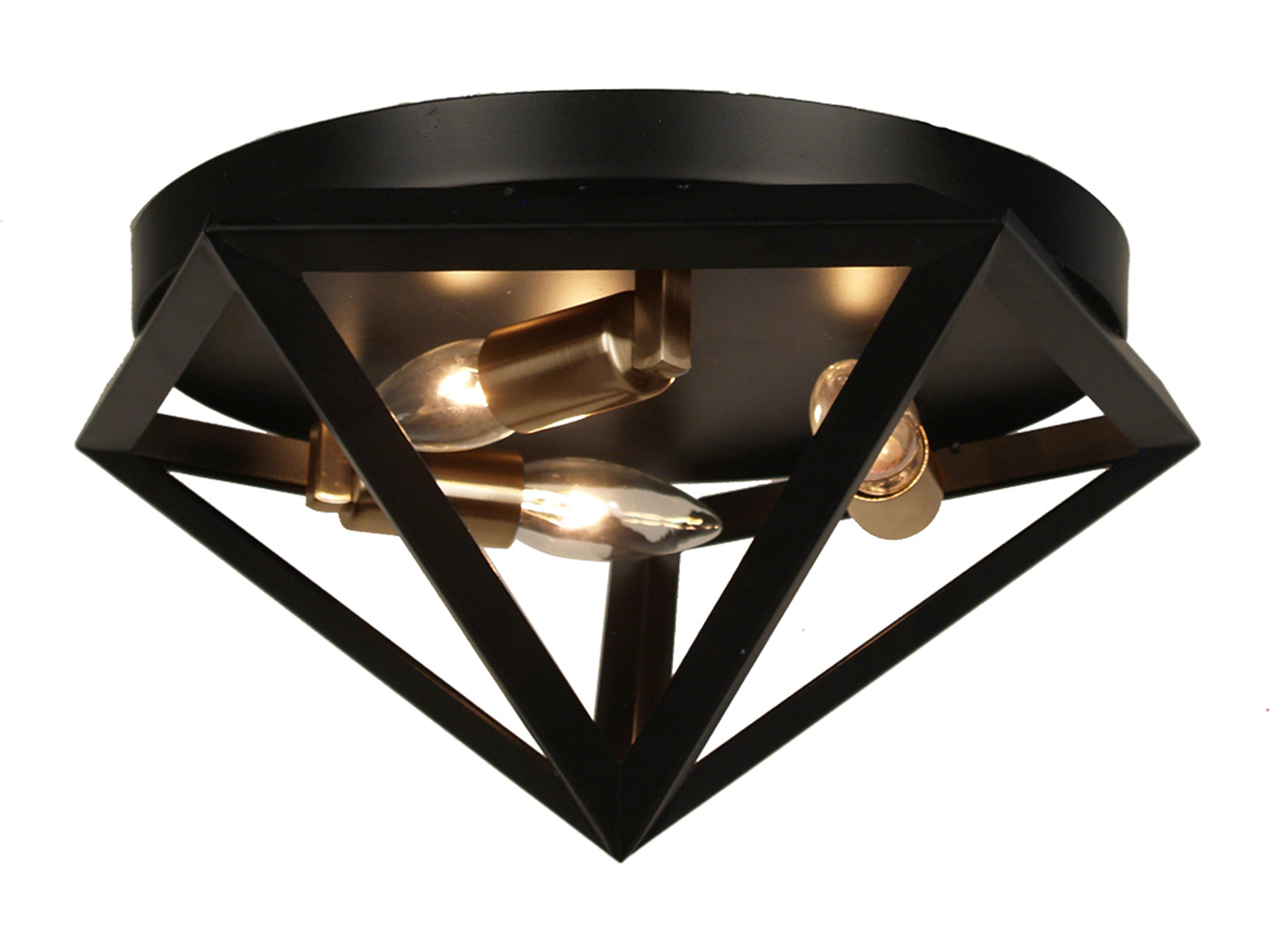 Archello 3-Light Matte Black Antique Brass Geometric Flush Mount