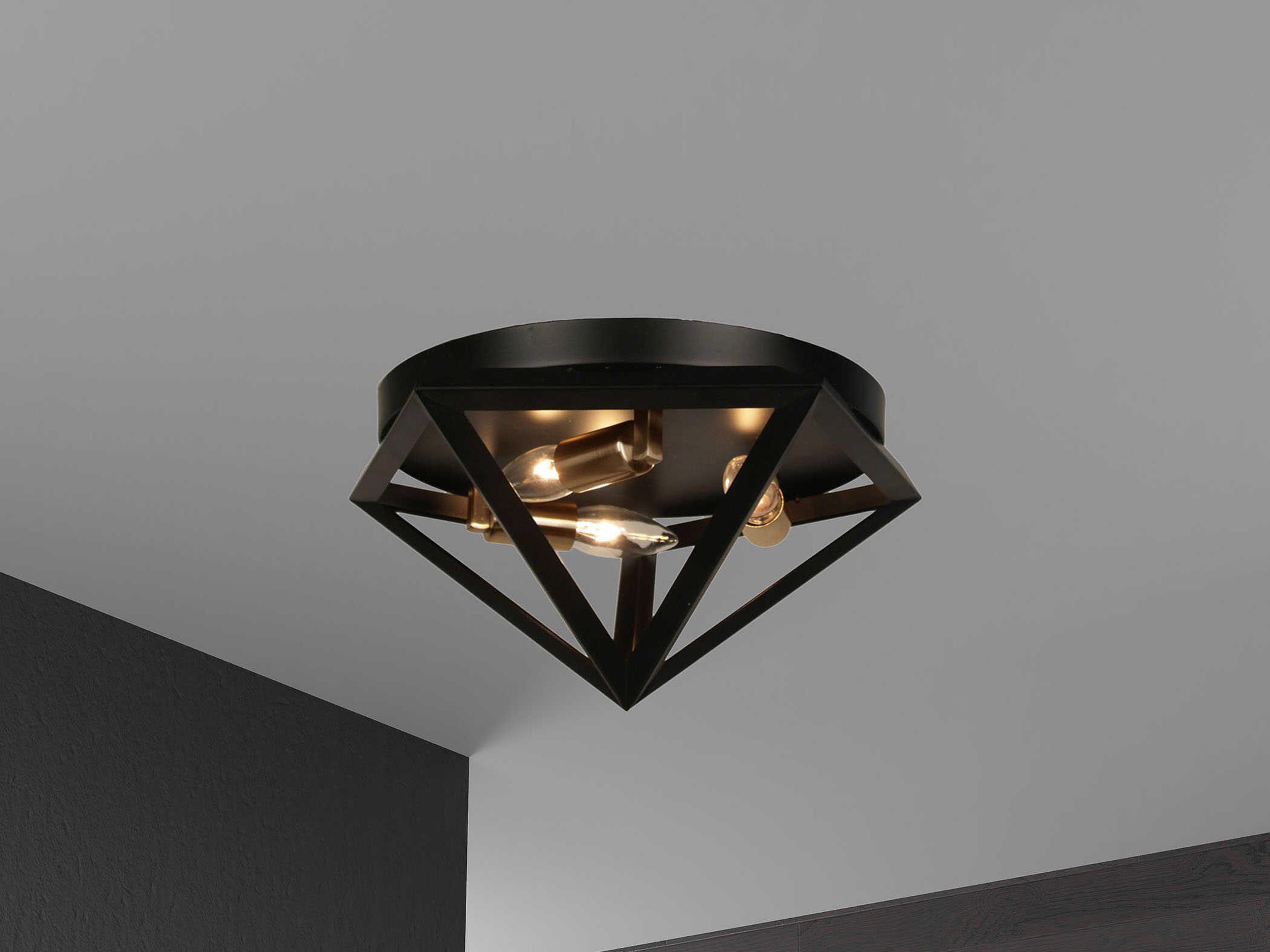 Dainolite Archello 3-Light Matte Black Antique Brass Geometric Flush Mount