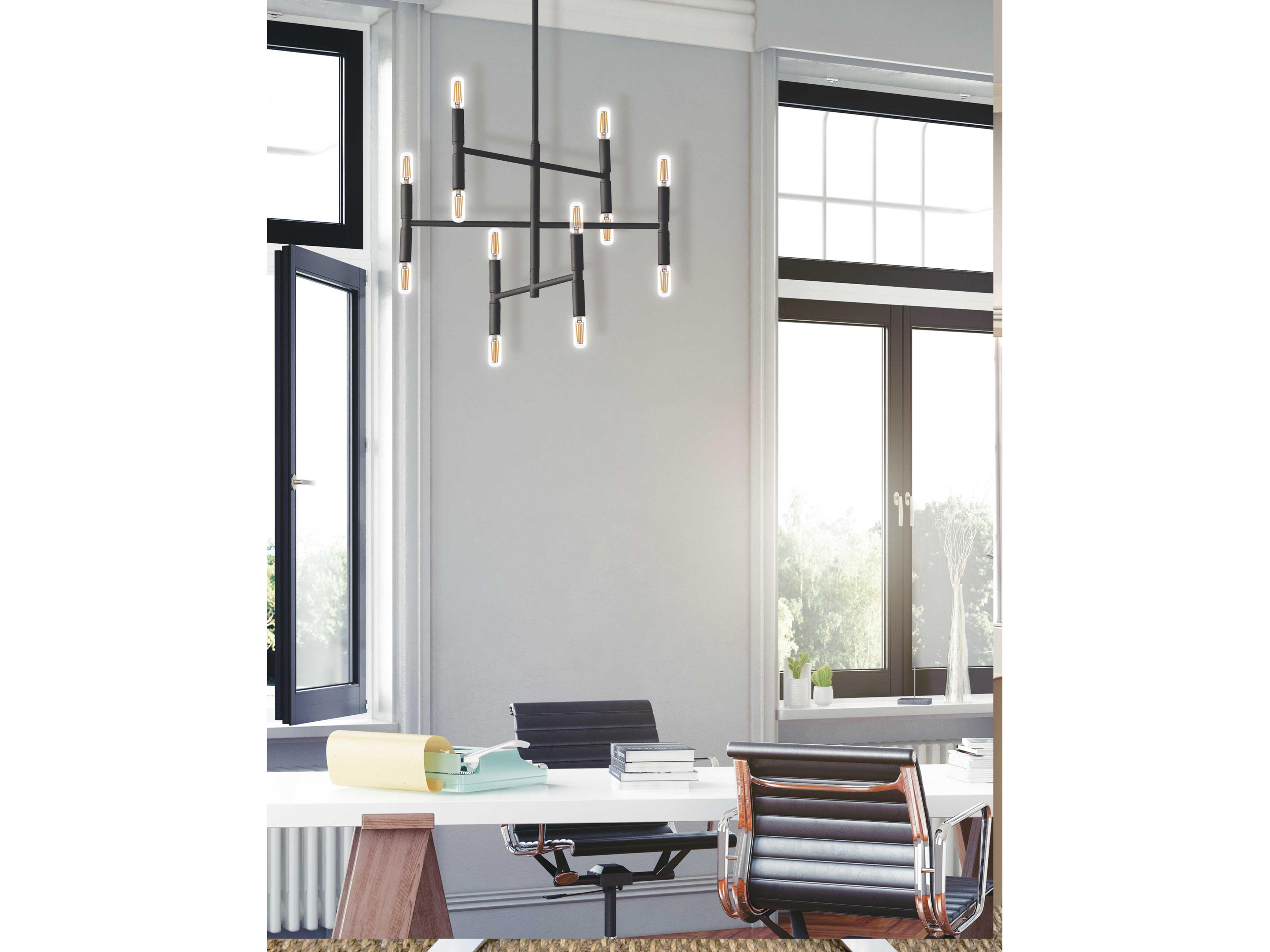 Dainolite Ava 12-Light Matte Black Linear Tiered Chandelier