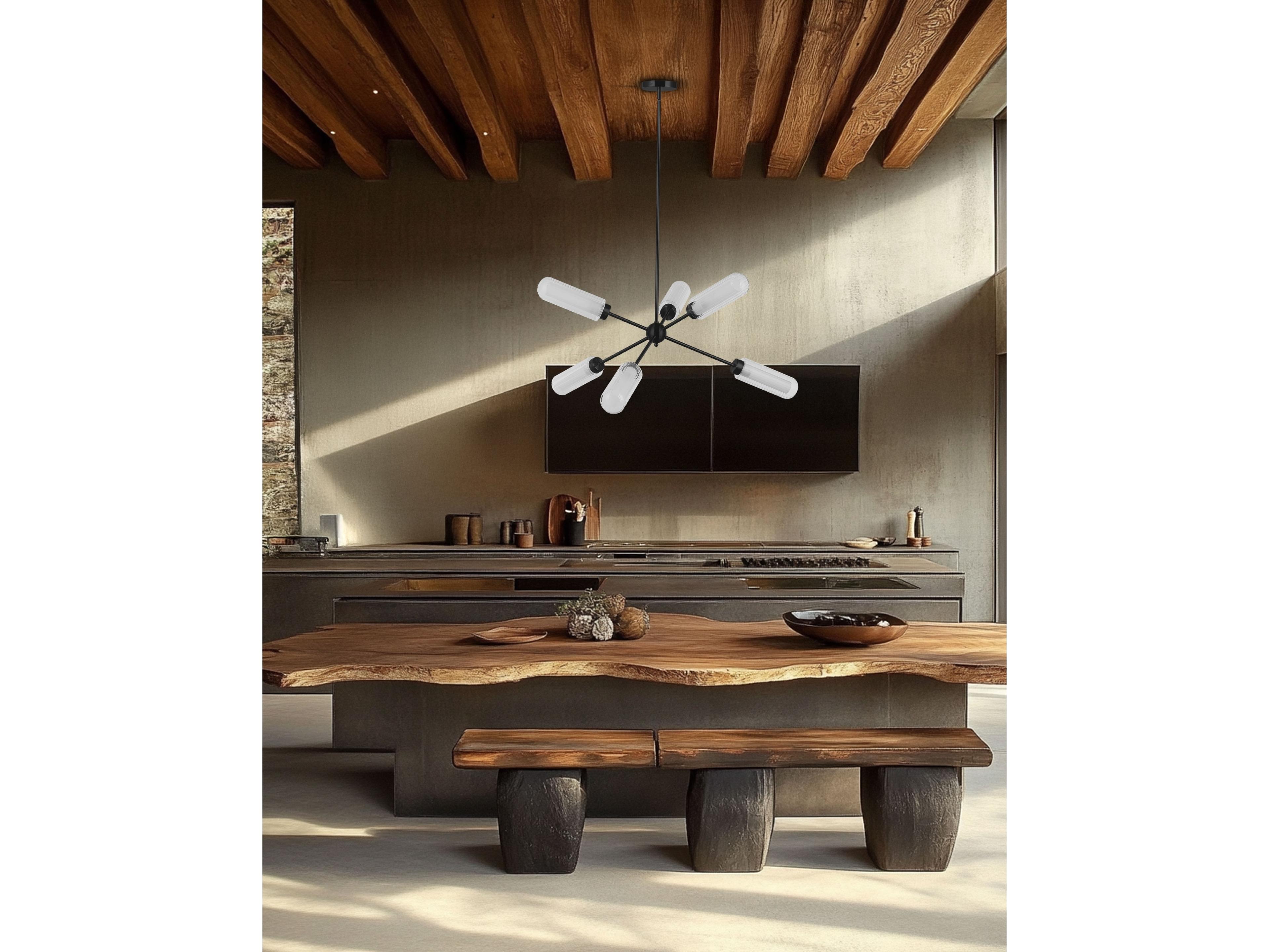 Dainolite Balbina 6-Light Matte Black Linear Sputnik Chandelier