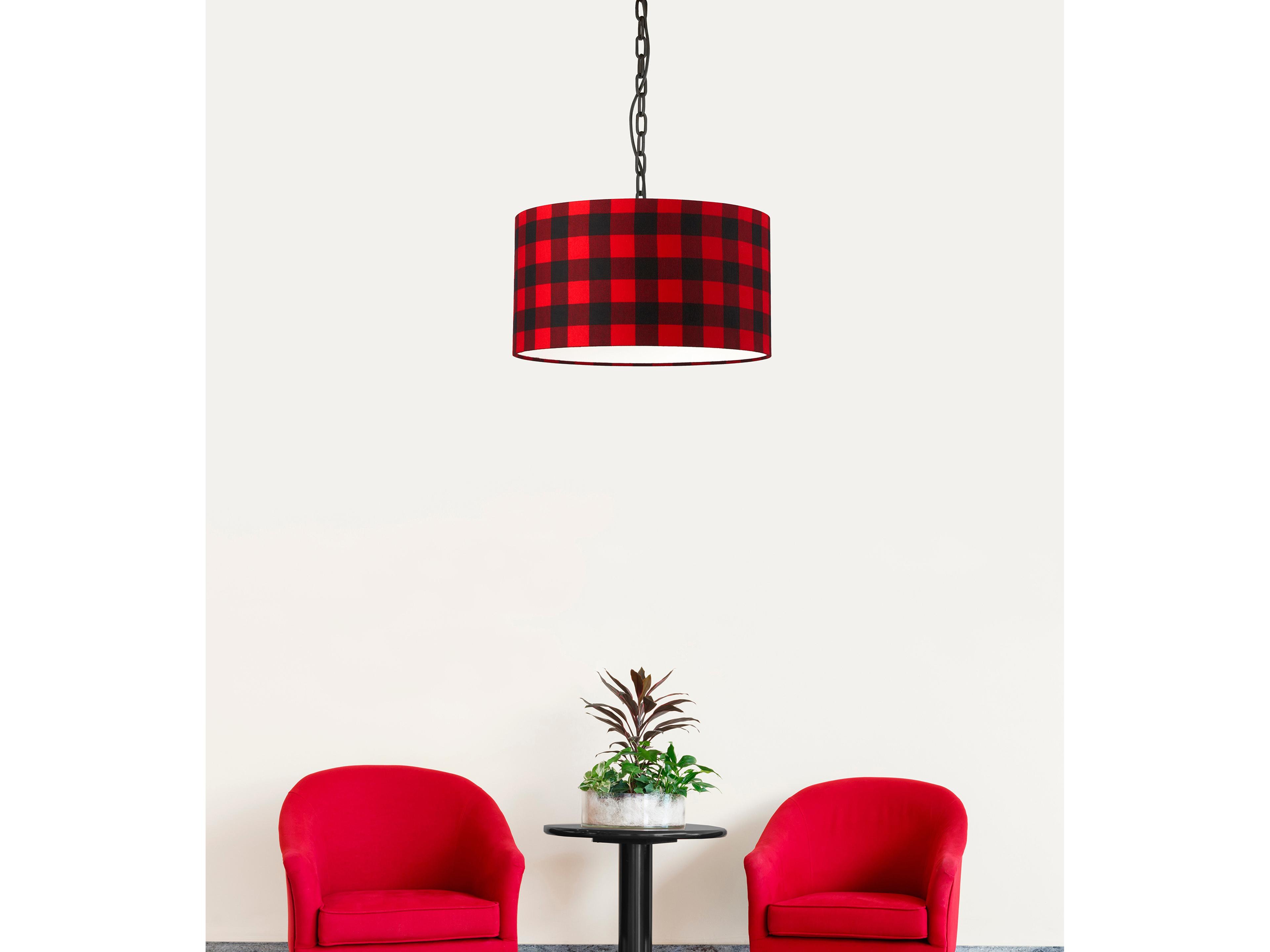 Dainolite Braxton 1-Light Buffalo Check Black Red Drum Pendant