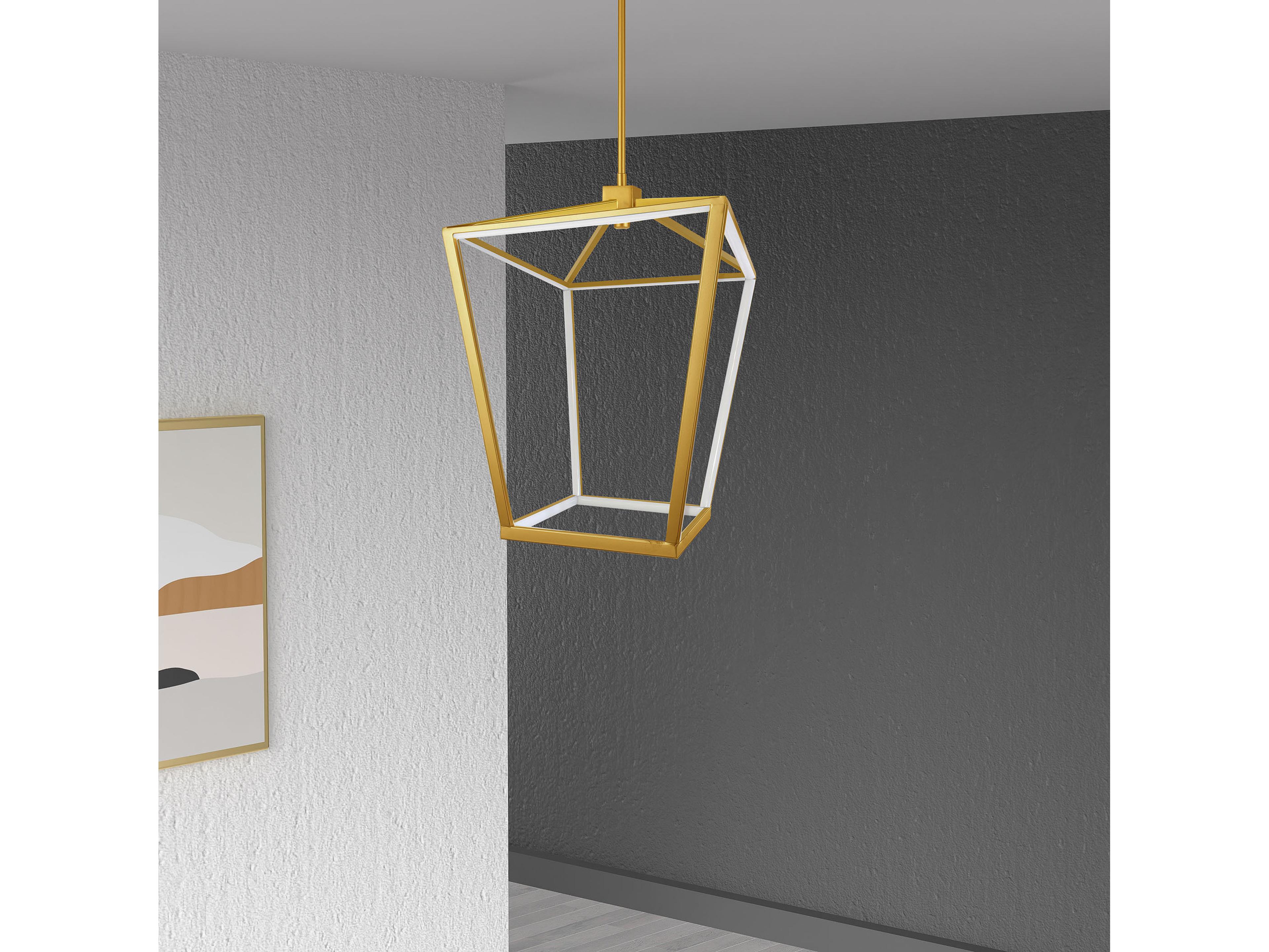 Dainolite Cage 12-Light Aged Brass White Geometric Lantern Pendant