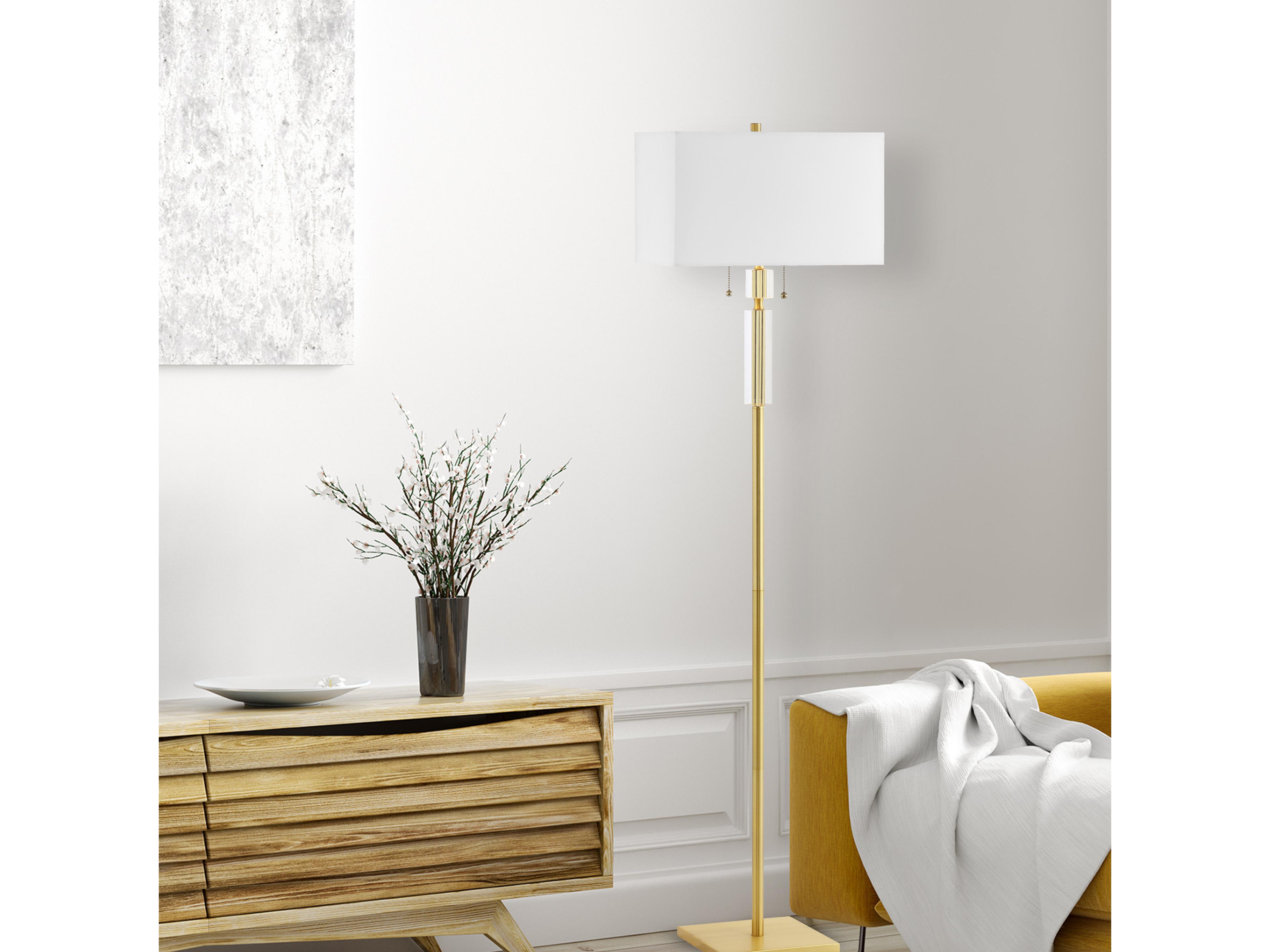 Dainolite Fernanda Aged Brass White Fabric Floor Lamp