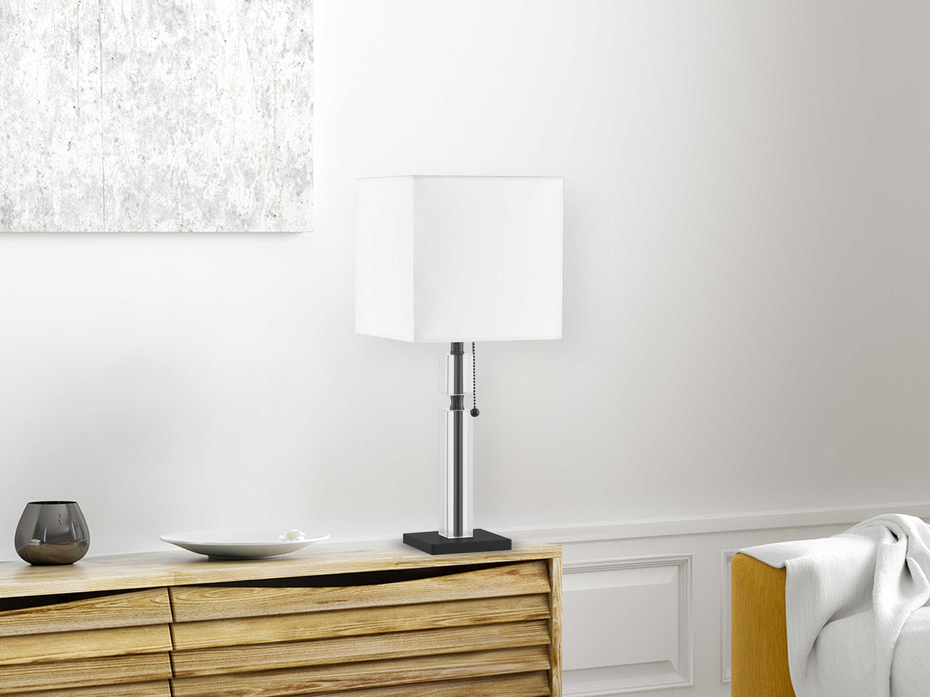 Dainolite Fernanda Matte Black White Fabric Table Lamp