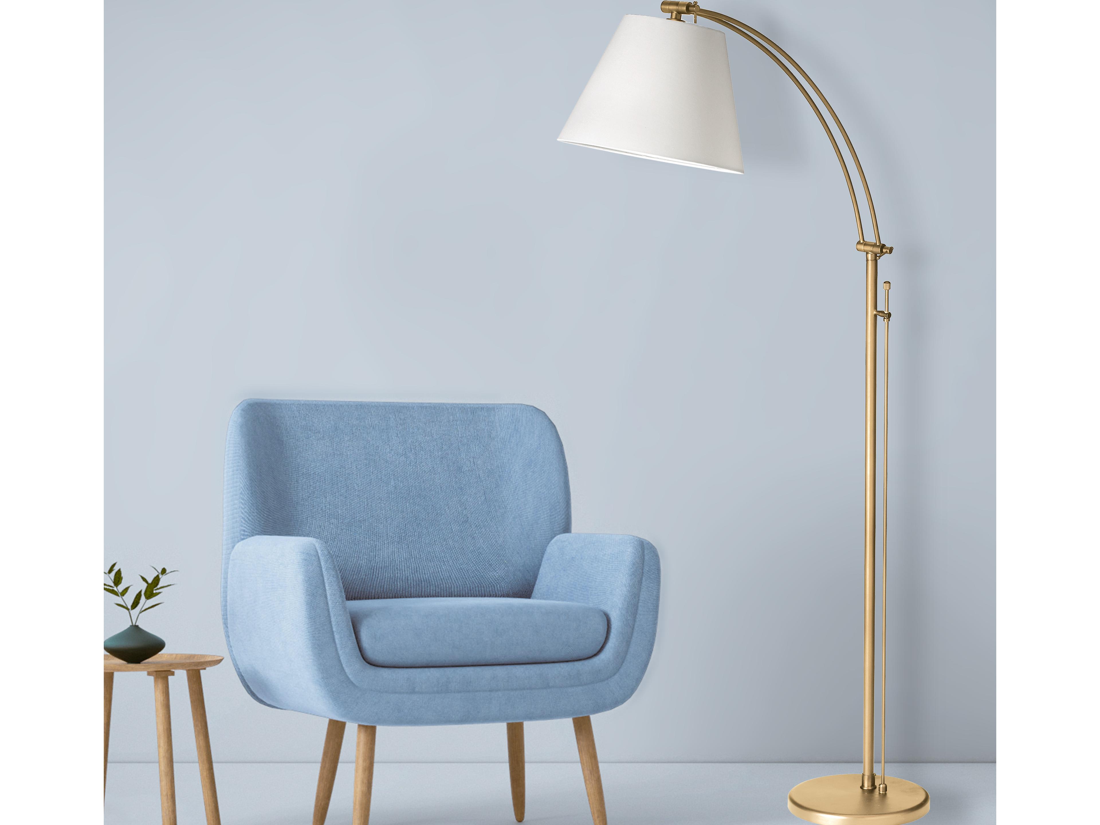 Dainolite Felix Aged Brass White Fabric Floor Lamp