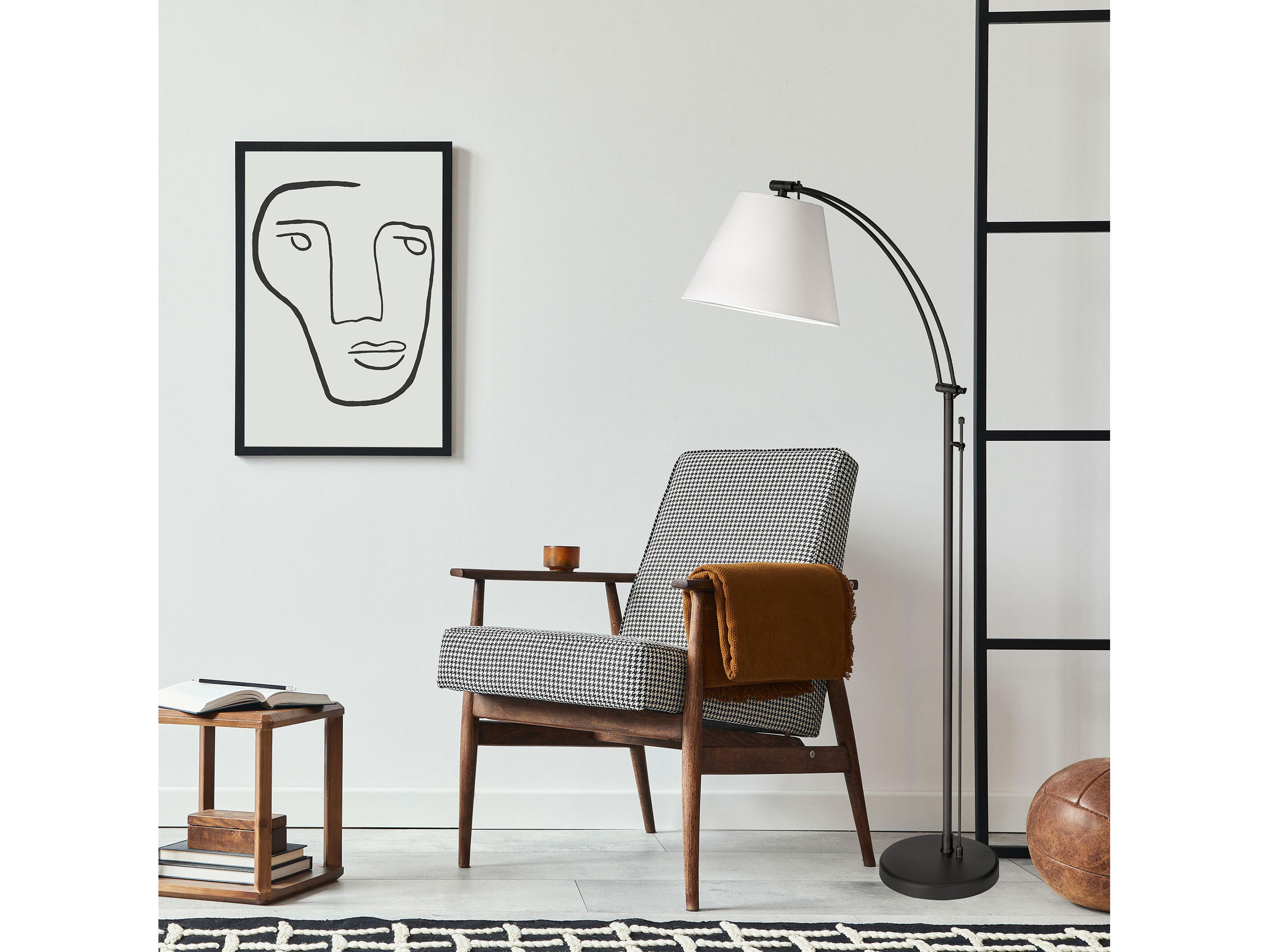 Dainolite Felix Matte Black White Fabric Floor Lamp