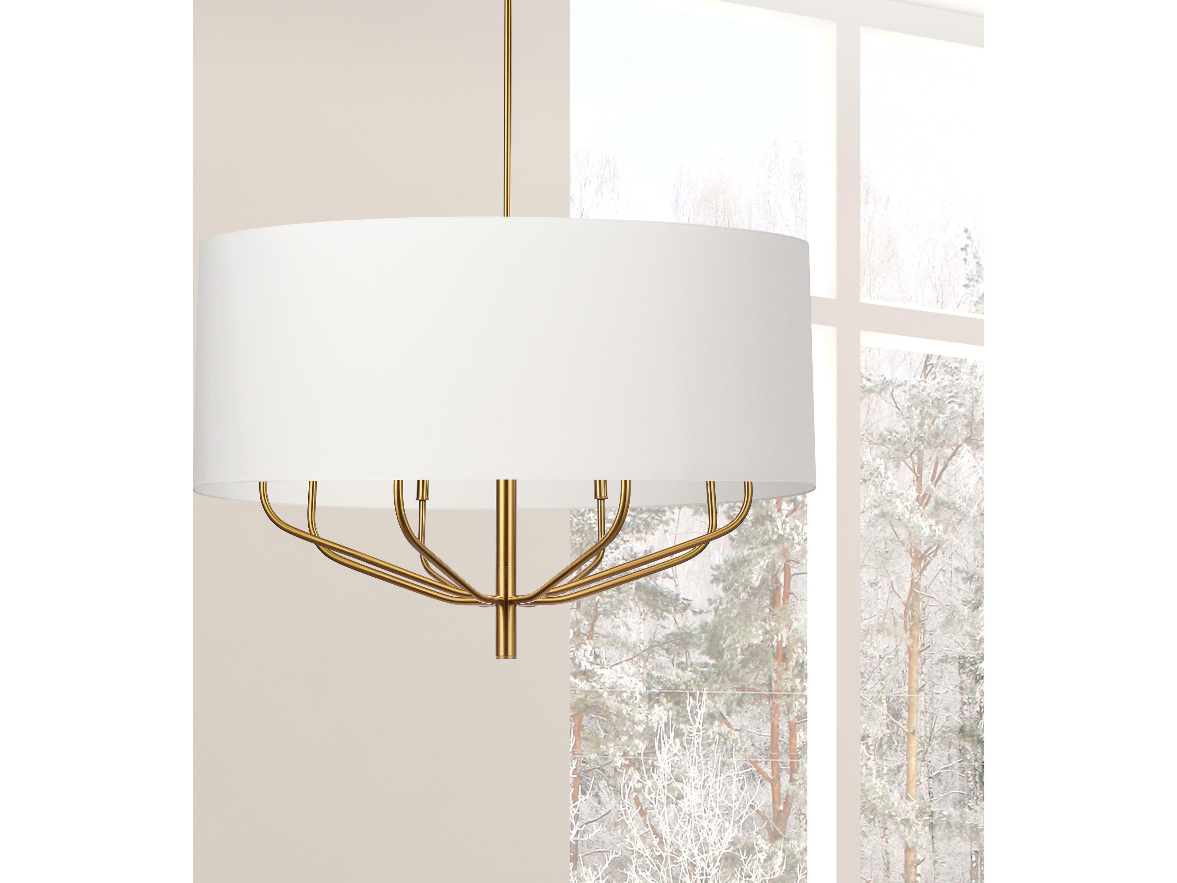 Dainolite Eleanor 8-Light Aged Brass White Drum Chandelier