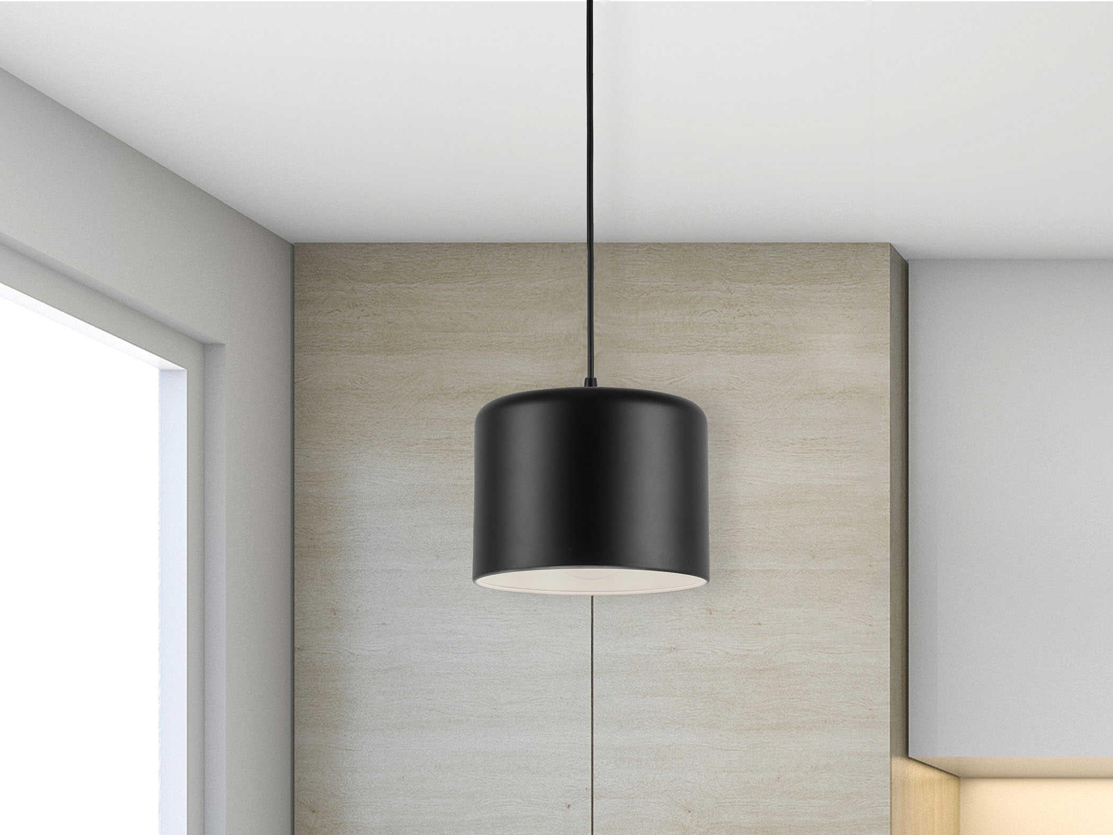 Dainolite Emilia 1-Light Matte Black White Dome Mini Pendant